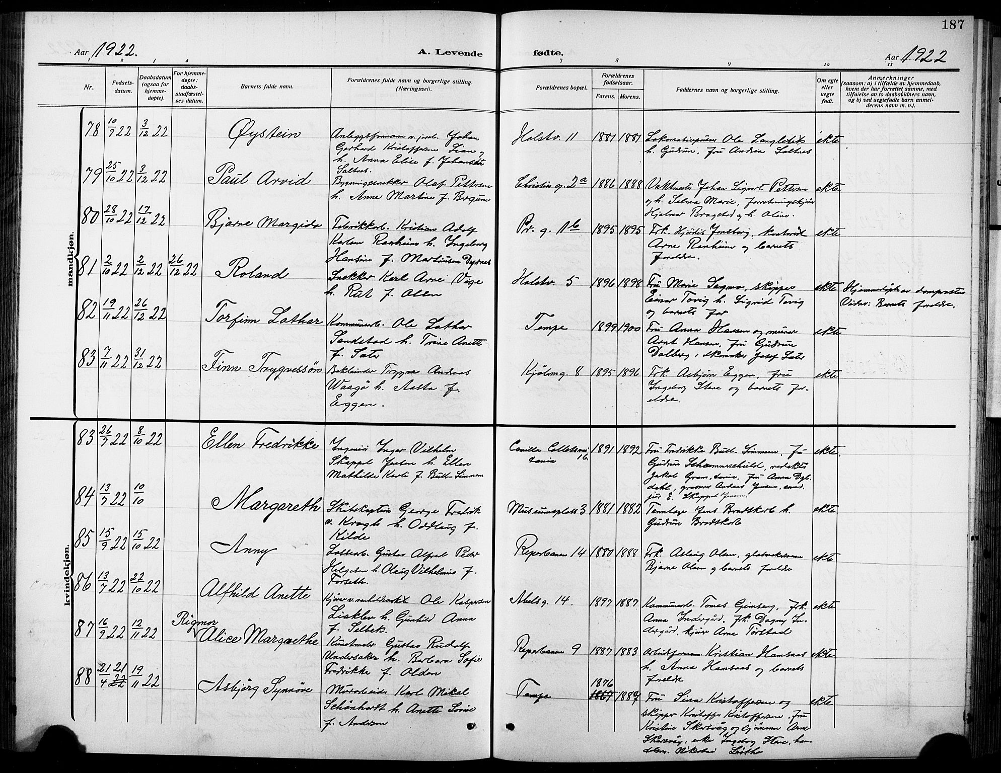 Ministerialprotokoller, klokkerbøker og fødselsregistre - Sør-Trøndelag, SAT/A-1456/601/L0096: Parish register (copy) no. 601C14, 1911-1931, p. 187