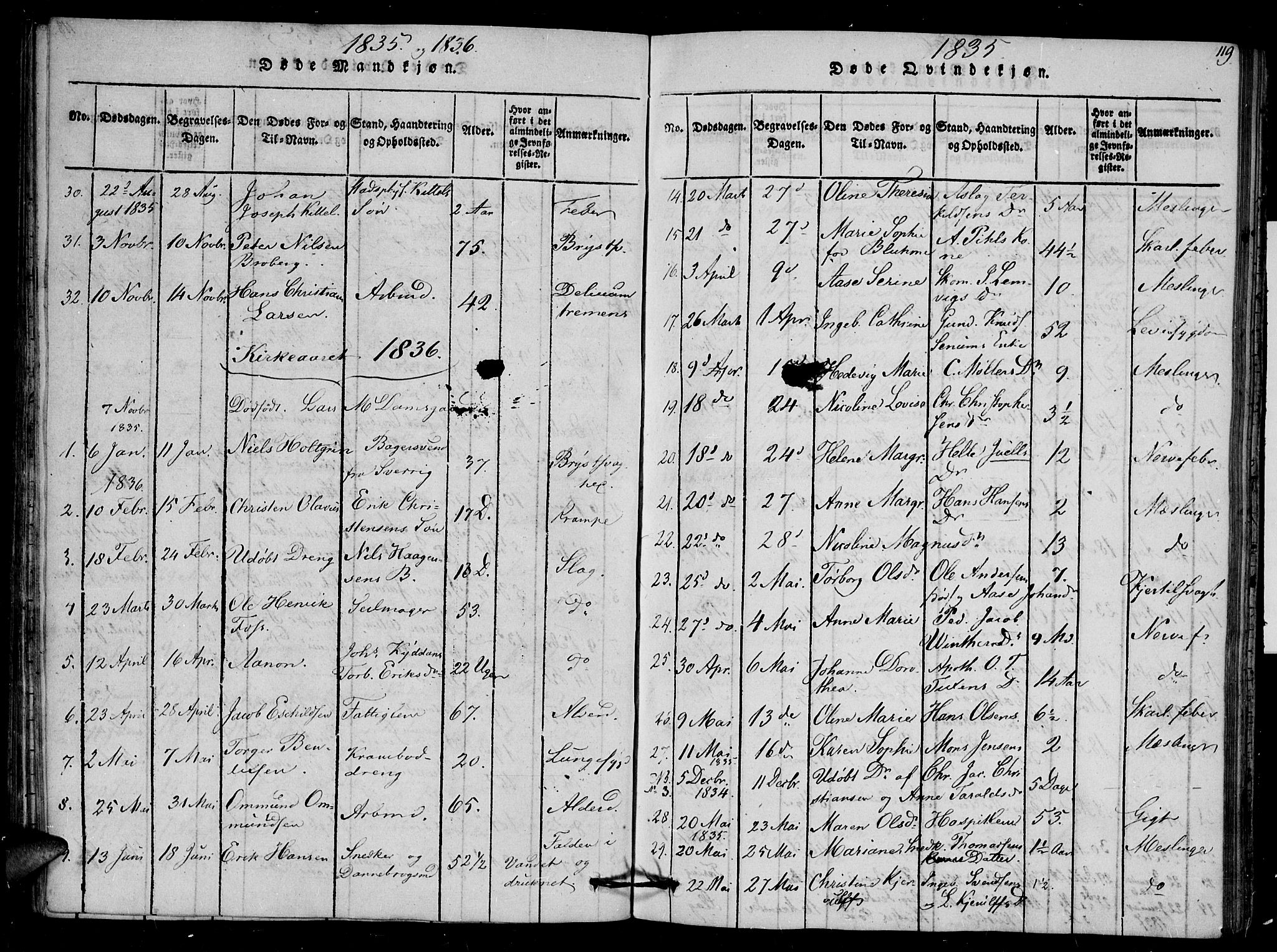 Arendal sokneprestkontor, Trefoldighet, AV/SAK-1111-0040/F/Fb/L0001: Parish register (copy) no. B 1, 1816-1838, p. 119