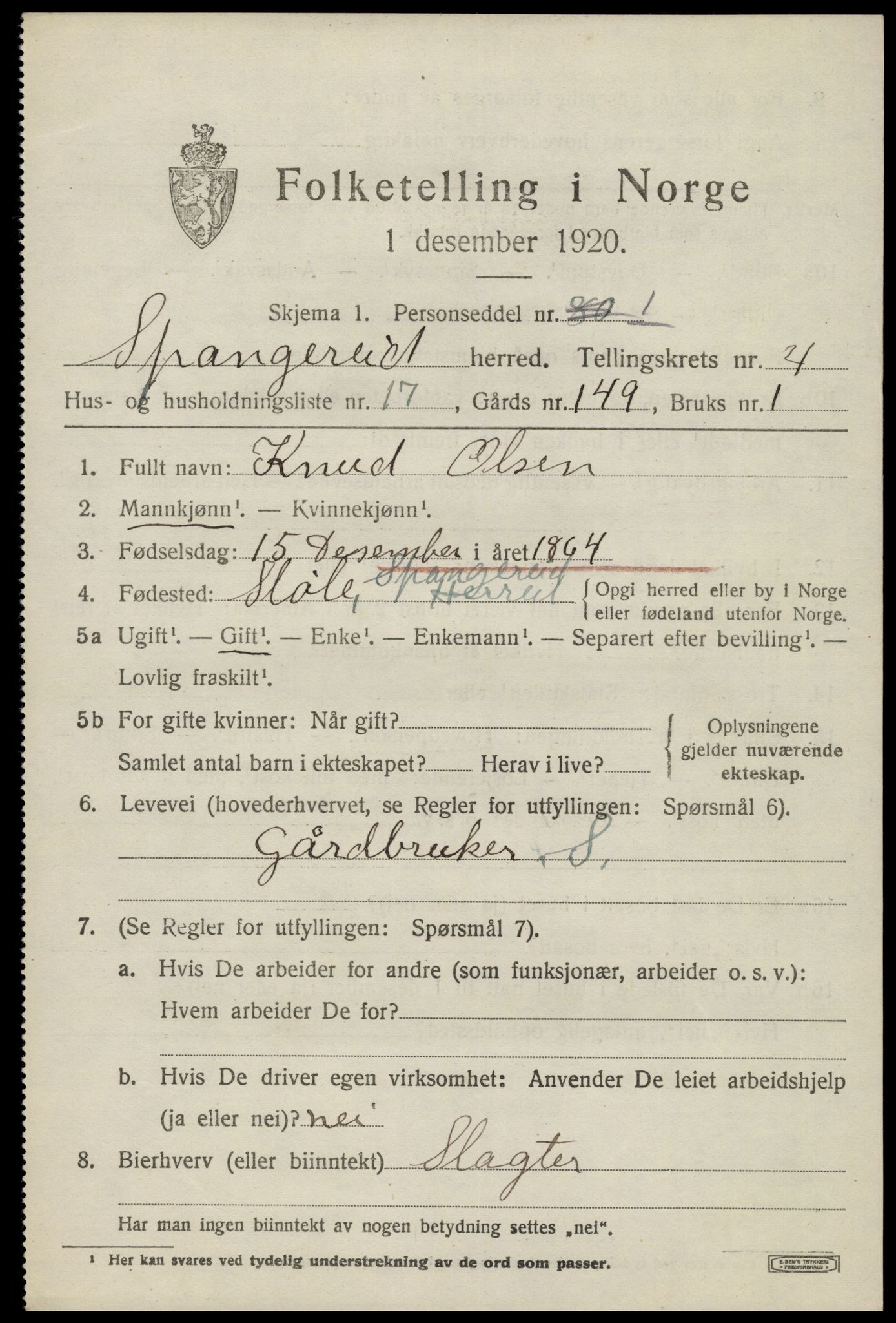 SAK, 1920 census for Spangereid, 1920, p. 1677