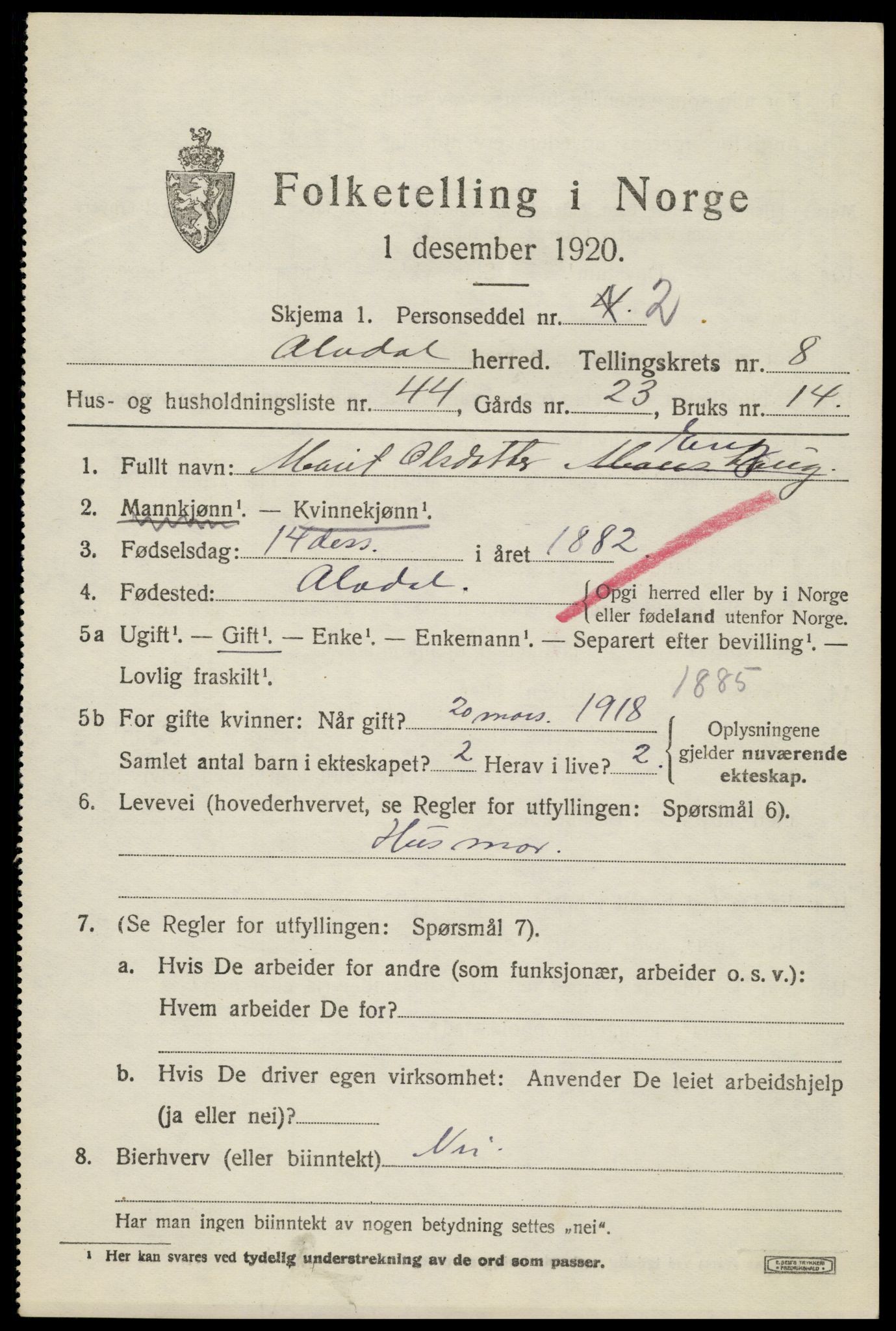 SAH, 1920 census for Alvdal, 1920, p. 4898