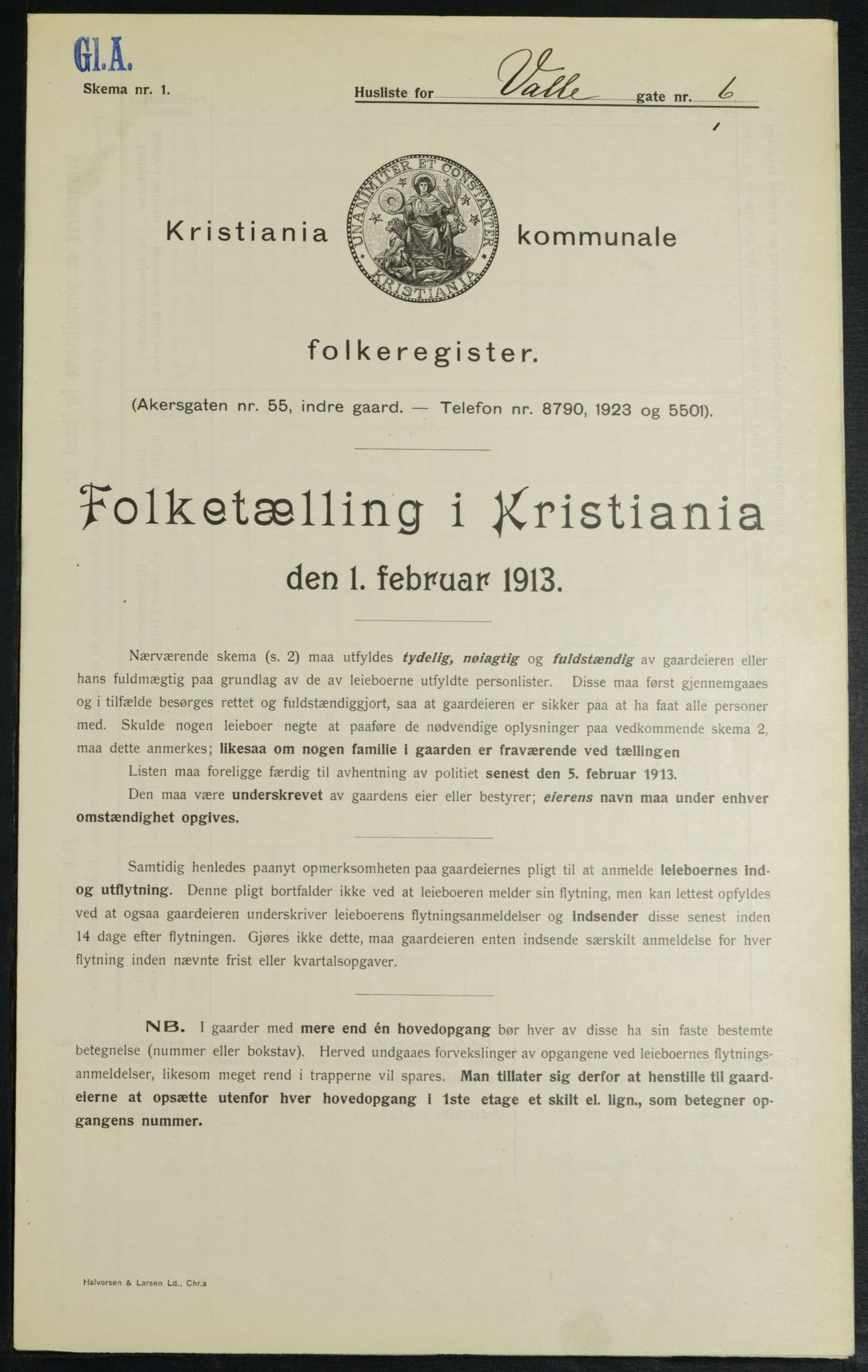 OBA, Municipal Census 1913 for Kristiania, 1913, p. 121726