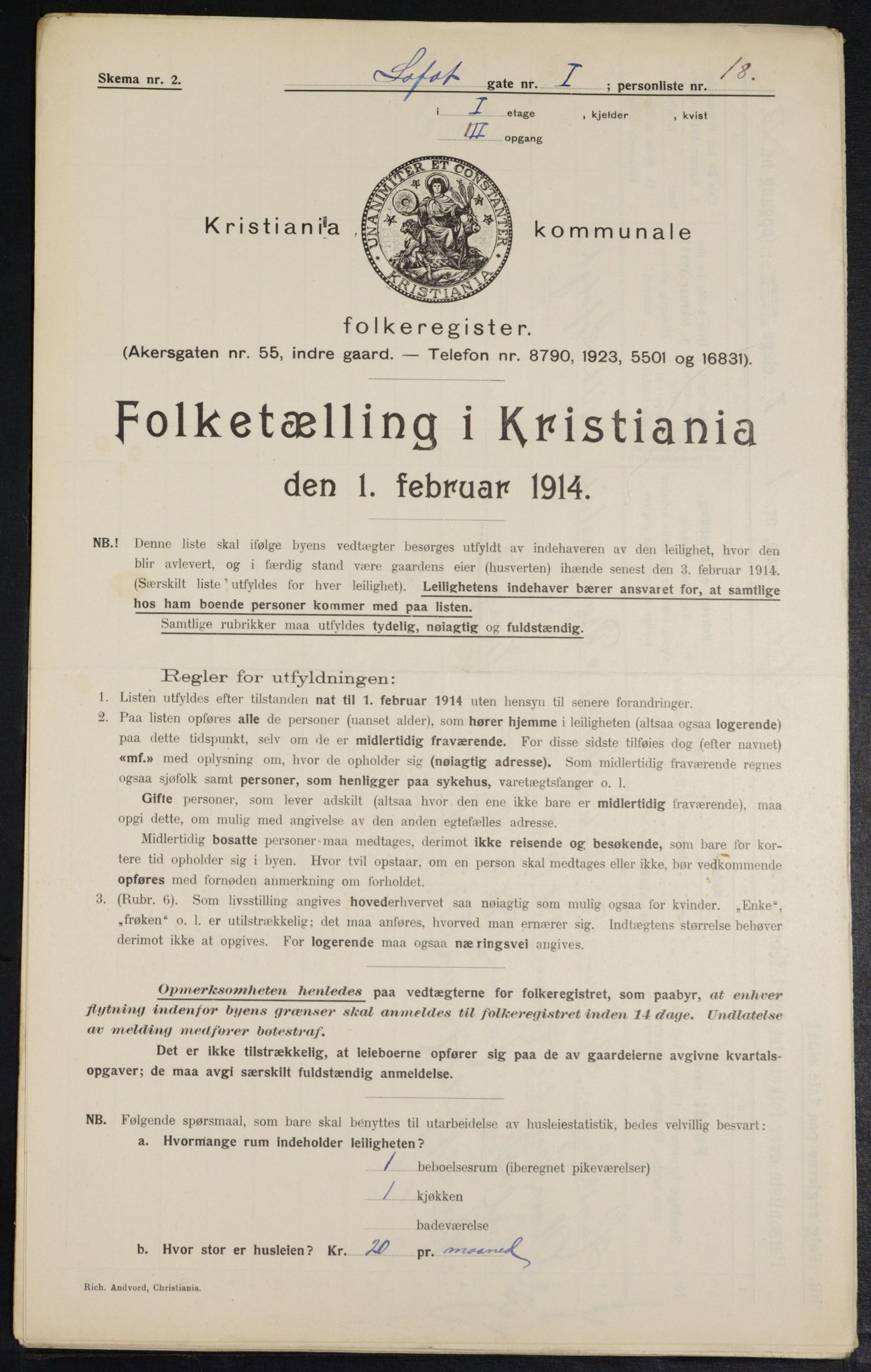 OBA, Municipal Census 1914 for Kristiania, 1914, p. 58274