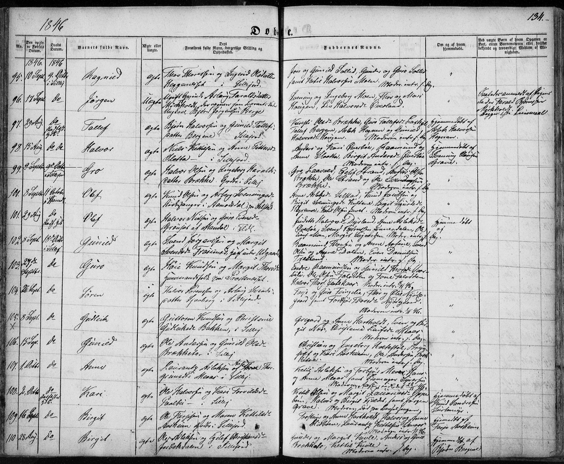 Seljord kirkebøker, AV/SAKO-A-20/F/Fa/L0011: Parish register (official) no. I 11, 1831-1849, p. 134