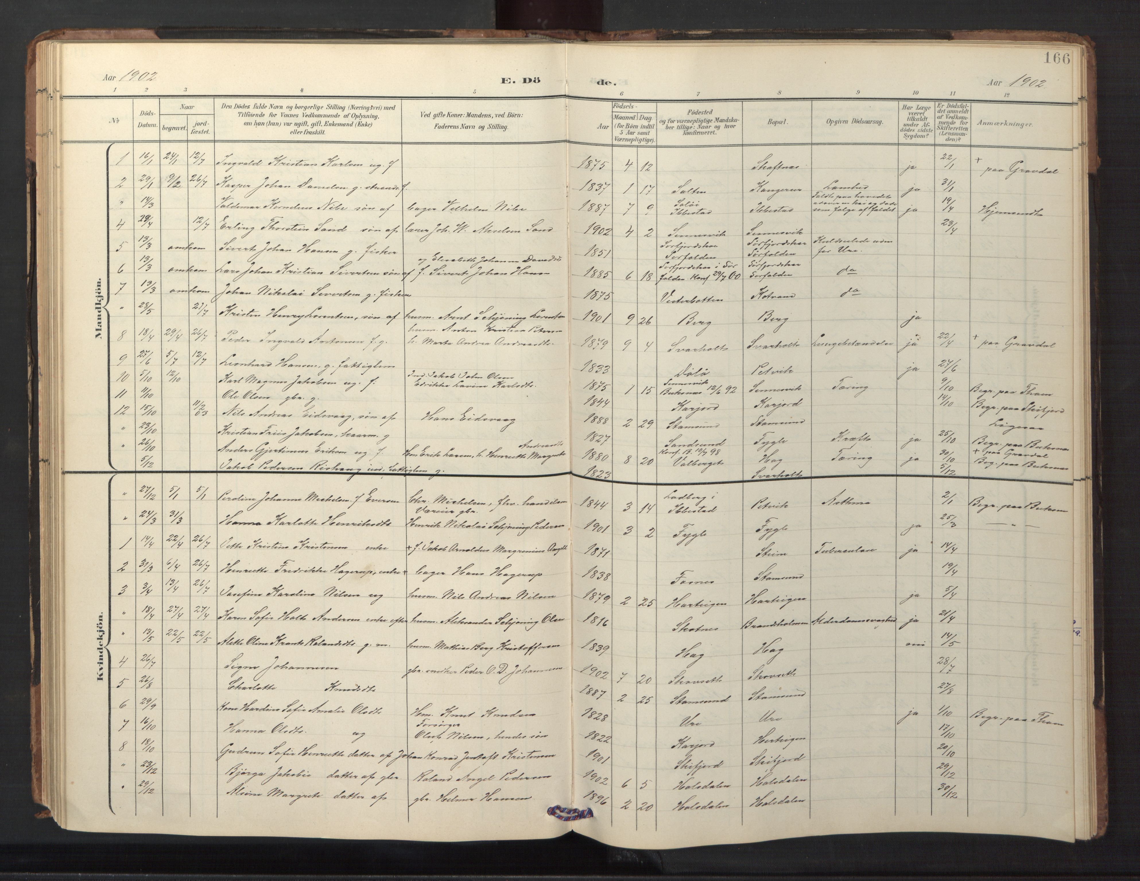 Ministerialprotokoller, klokkerbøker og fødselsregistre - Nordland, AV/SAT-A-1459/882/L1185: Parish register (copy) no. 882C03, 1898-1910, p. 166