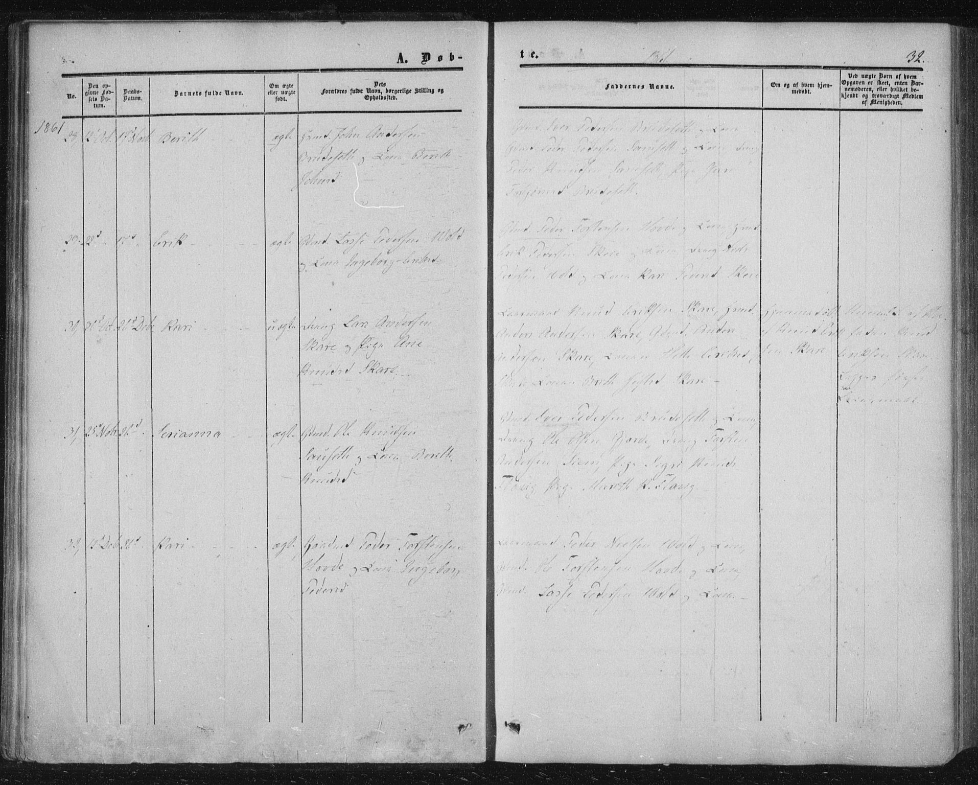 Ministerialprotokoller, klokkerbøker og fødselsregistre - Møre og Romsdal, AV/SAT-A-1454/543/L0562: Parish register (official) no. 543A02, 1854-1884, p. 32