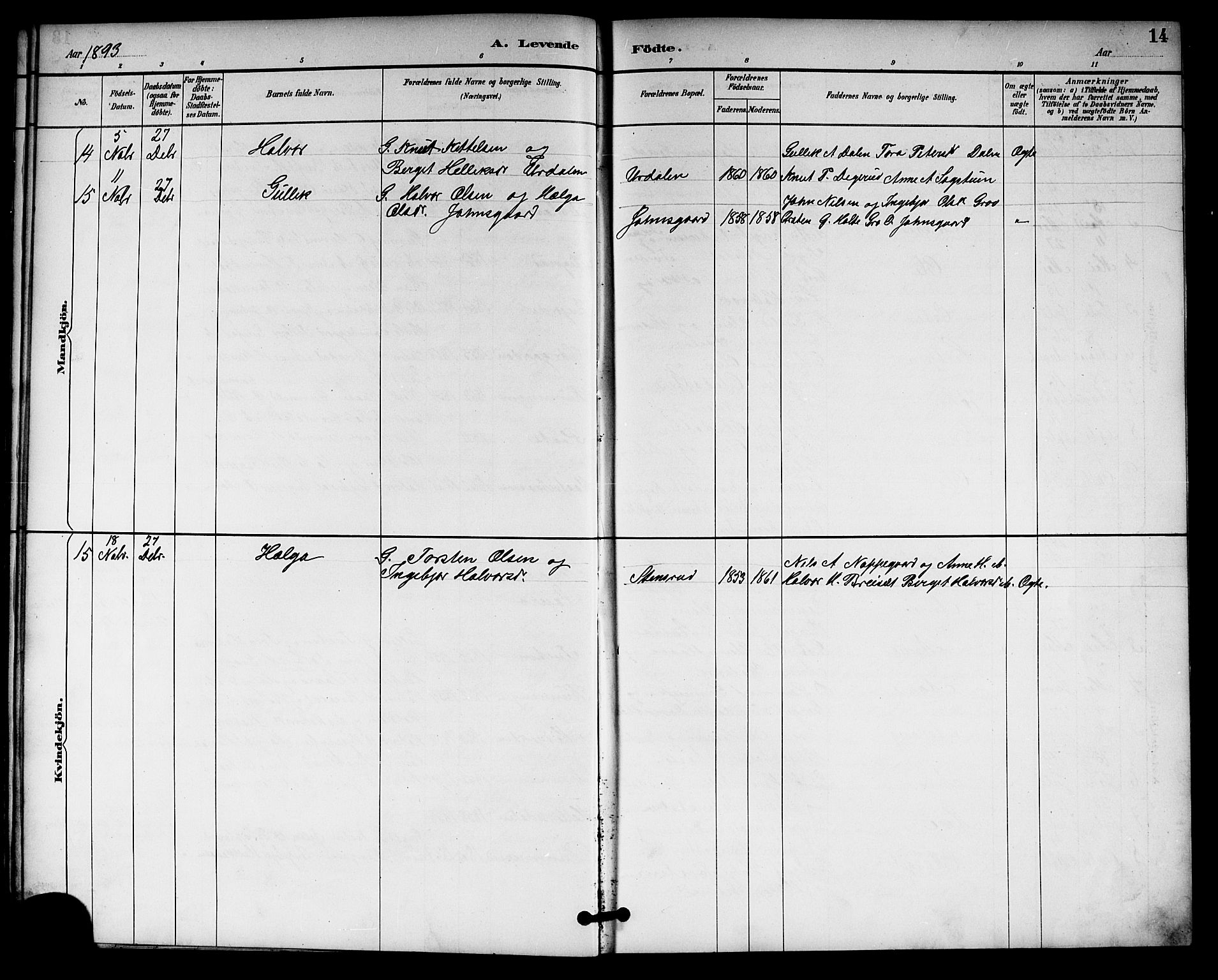 Gransherad kirkebøker, AV/SAKO-A-267/G/Gb/L0003: Parish register (copy) no. II 3, 1887-1921, p. 14