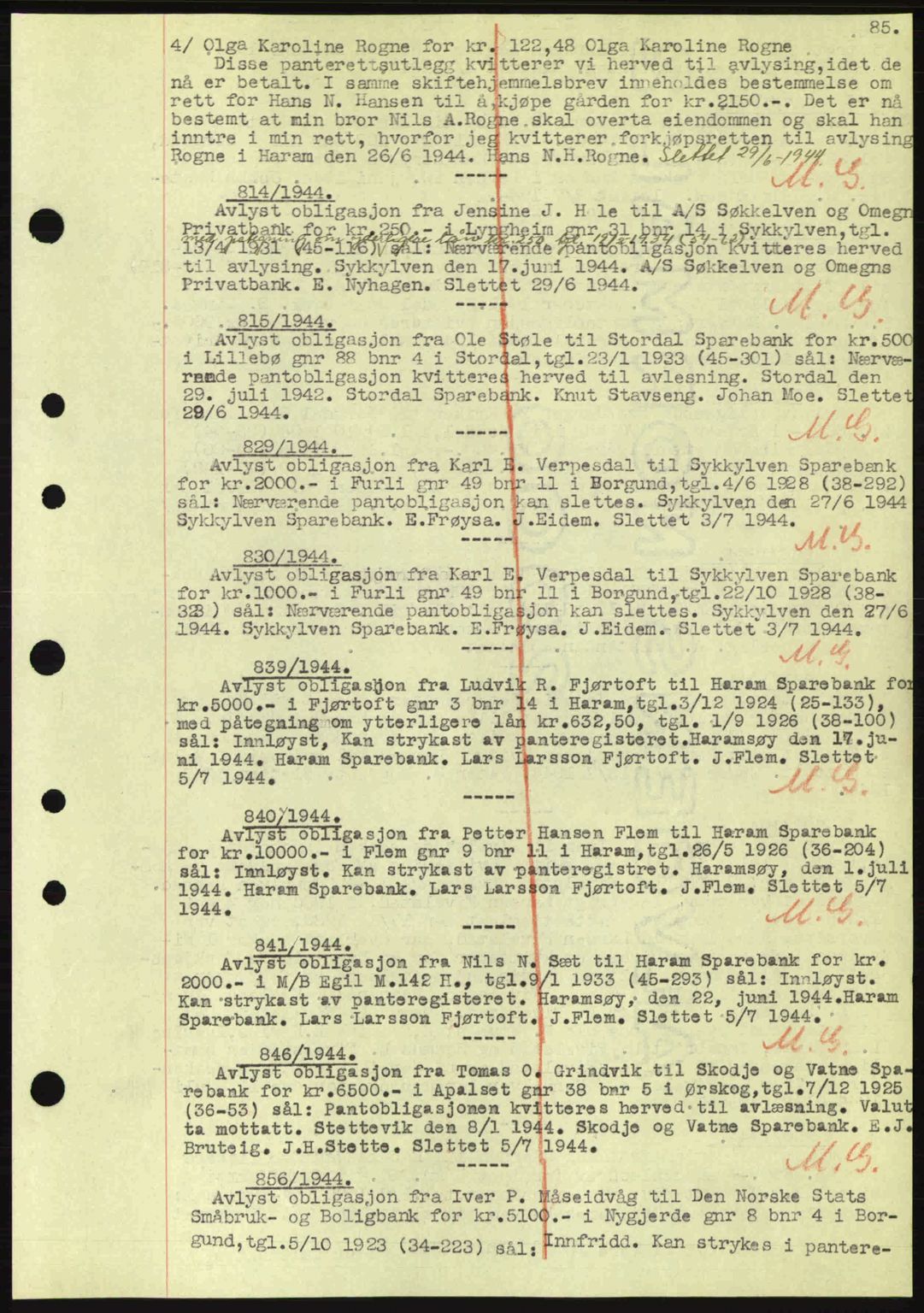 Nordre Sunnmøre sorenskriveri, SAT/A-0006/1/2/2C/2Ca: Mortgage book no. B1-6, 1938-1942, Diary no: : 814/1944