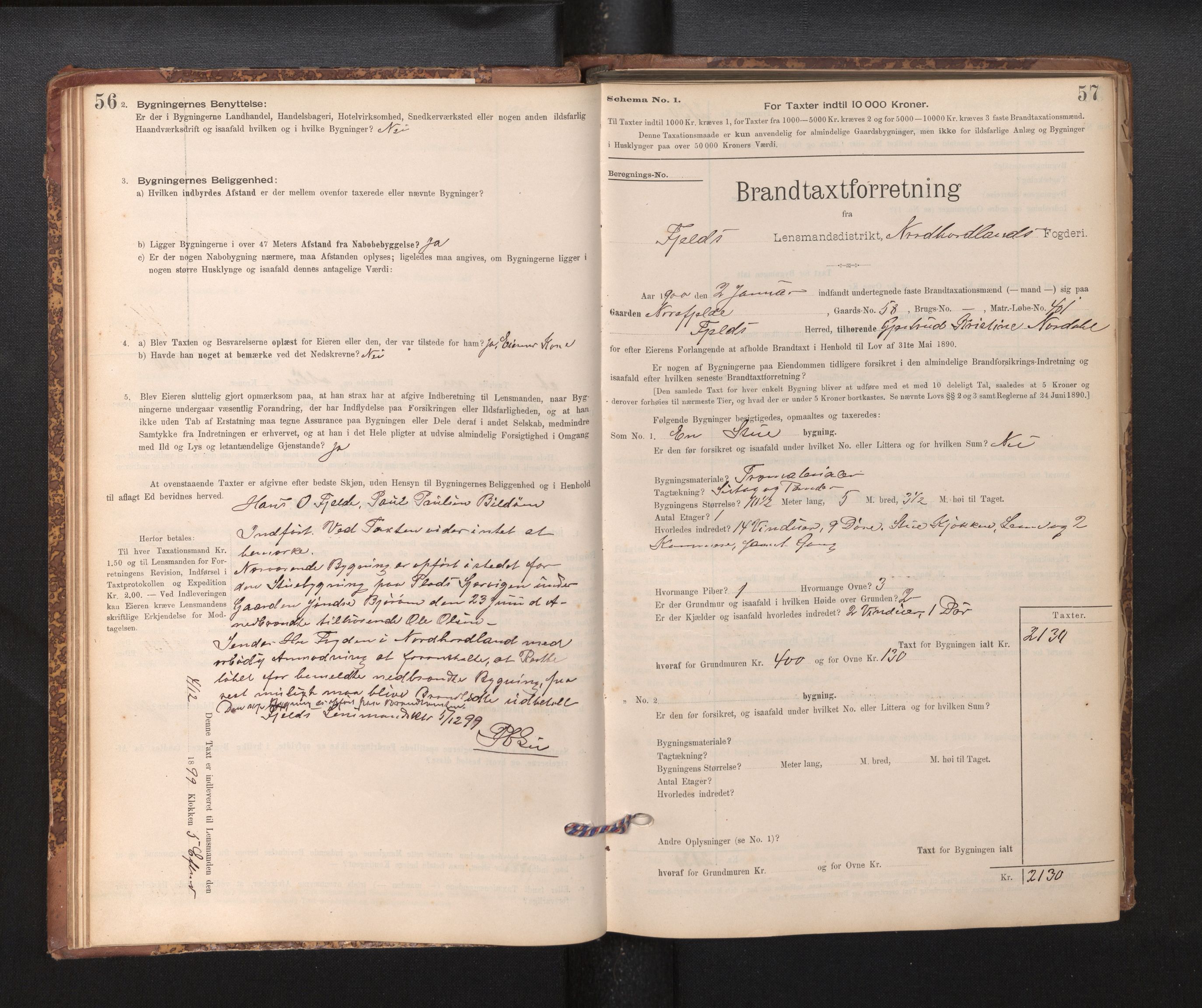 Lensmannen i Fjell, AV/SAB-A-32301/0012/L0005: Branntakstprotokoll, skjematakst, 1895-1931, p. 56-57
