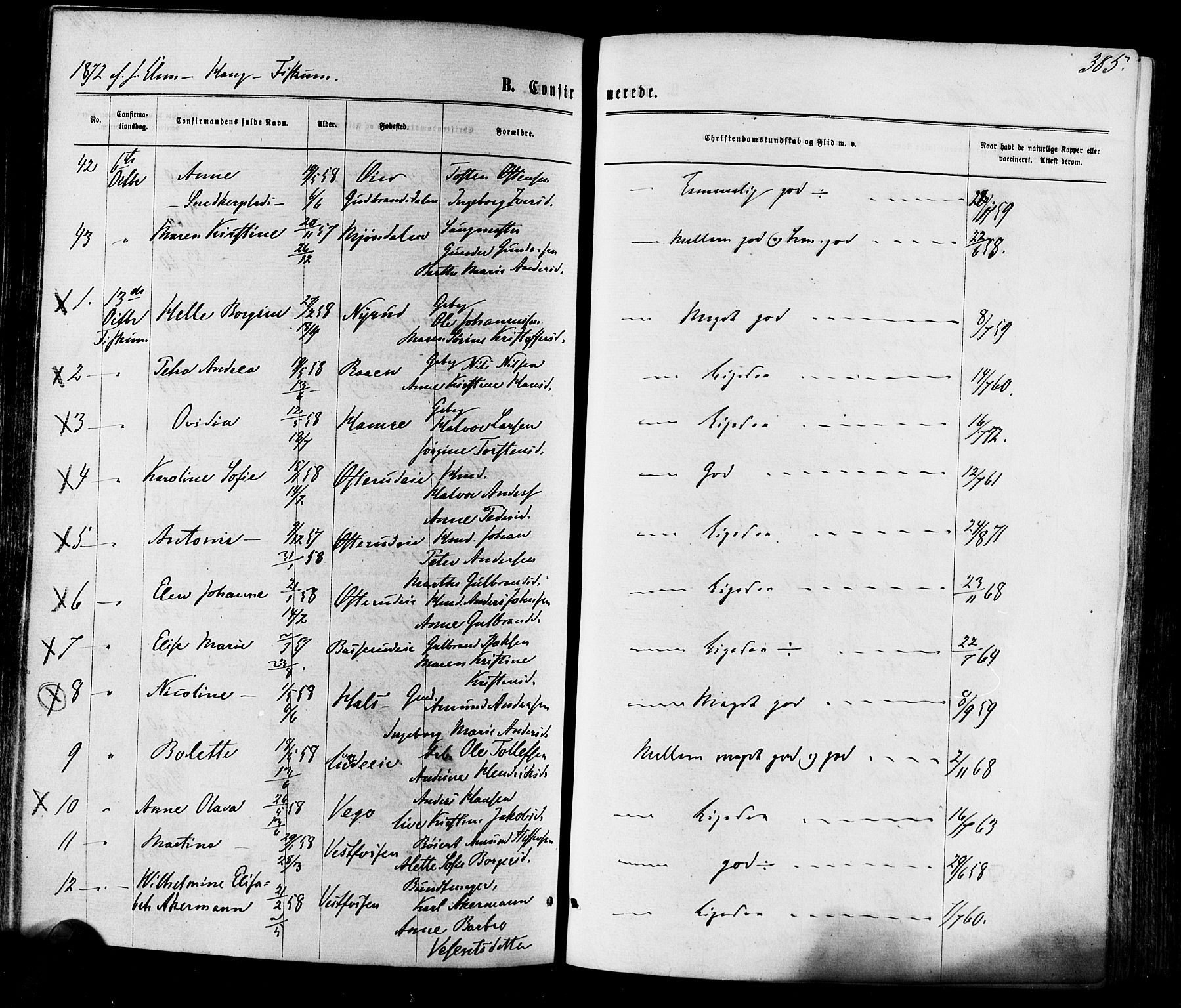 Eiker kirkebøker, SAKO/A-4/F/Fa/L0017: Parish register (official) no. I 17, 1869-1877, p. 385