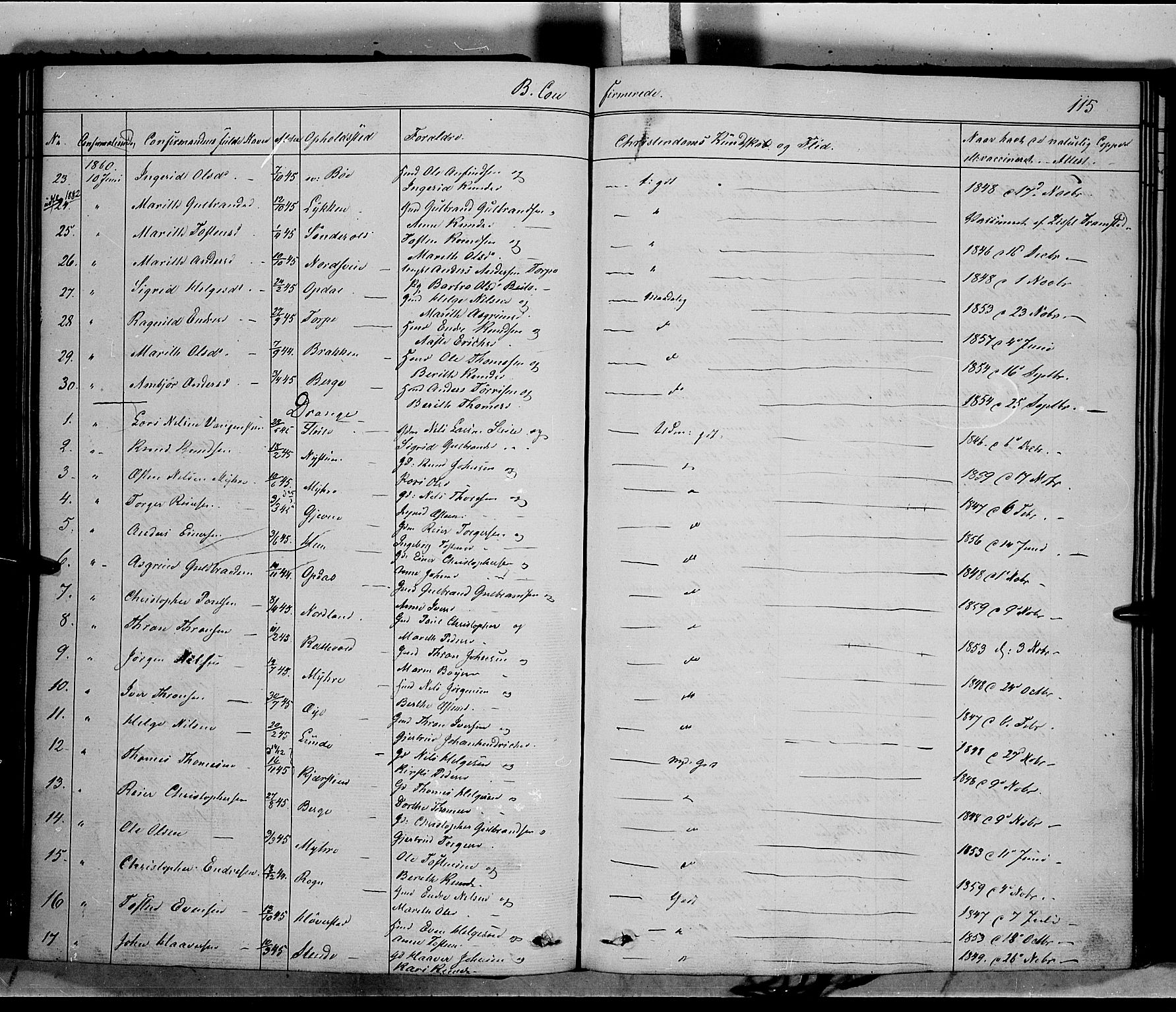 Vang prestekontor, Valdres, SAH/PREST-140/H/Ha/L0006: Parish register (official) no. 6, 1846-1864, p. 115