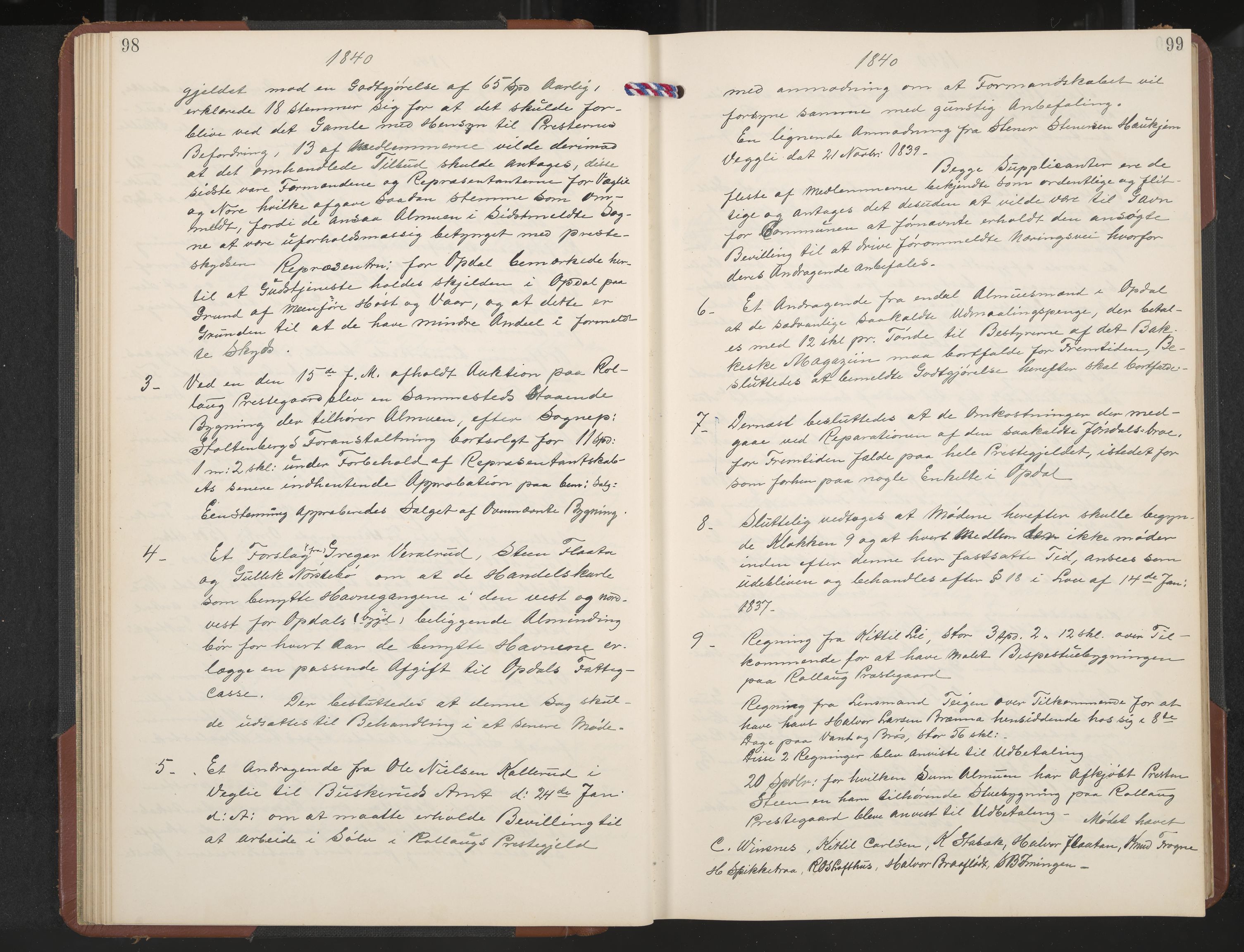 Rollag formannskap og sentraladministrasjon, IKAK/0632021-2/A/Aa/L0001: Møtebok med register, 1837-1859, p. 98-99