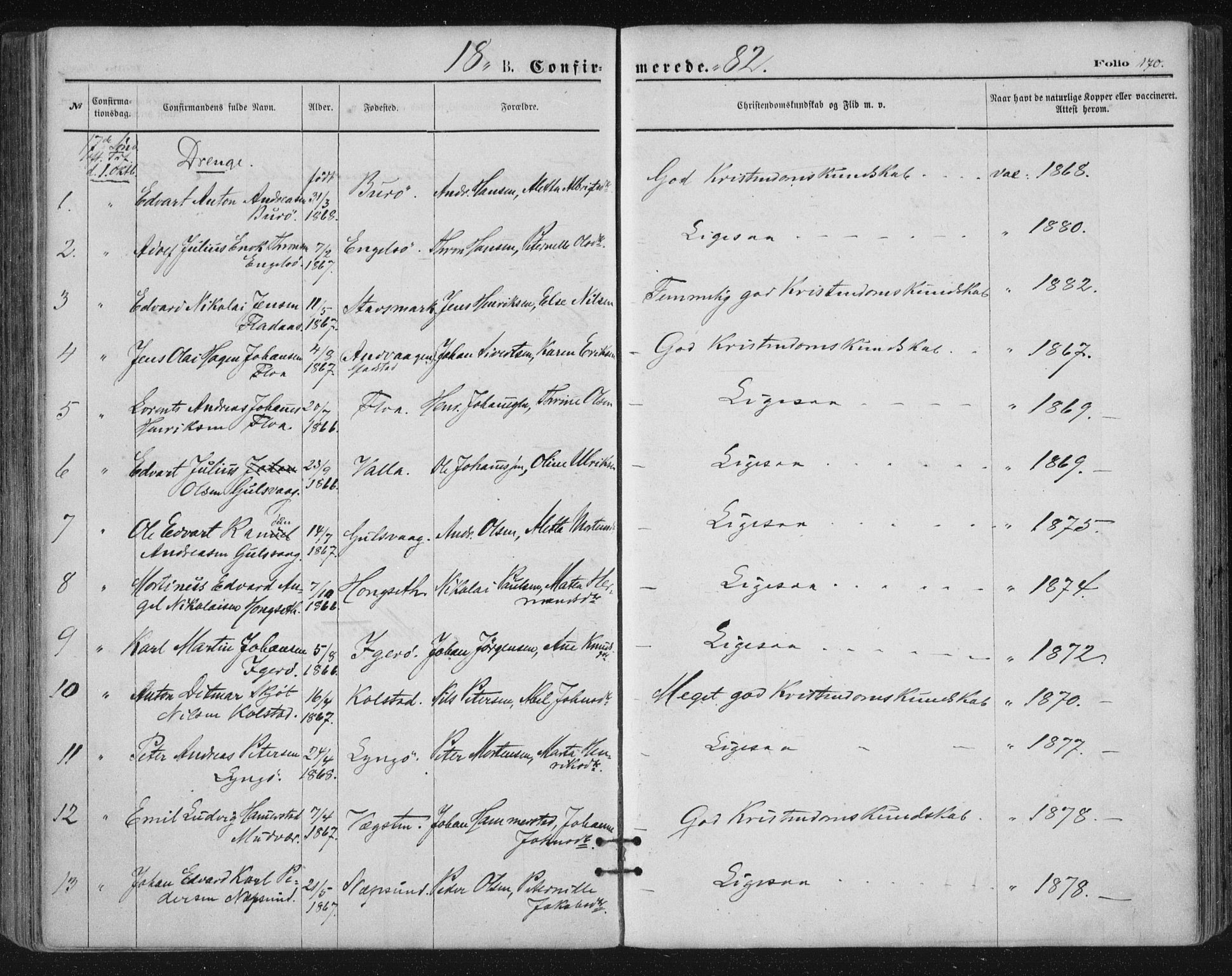 Ministerialprotokoller, klokkerbøker og fødselsregistre - Nordland, SAT/A-1459/816/L0241: Parish register (official) no. 816A07, 1870-1885, p. 170