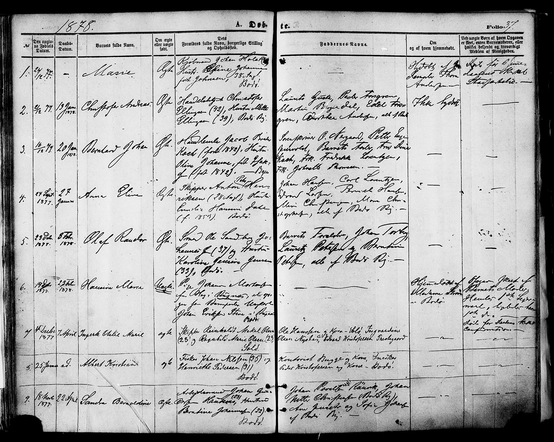 Ministerialprotokoller, klokkerbøker og fødselsregistre - Nordland, AV/SAT-A-1459/801/L0009: Parish register (official) no. 801A09, 1876-1883, p. 37