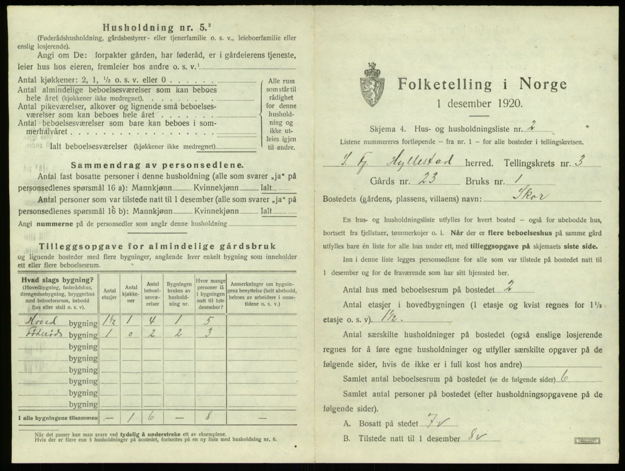 SAB, 1920 census for Hyllestad, 1920, p. 181