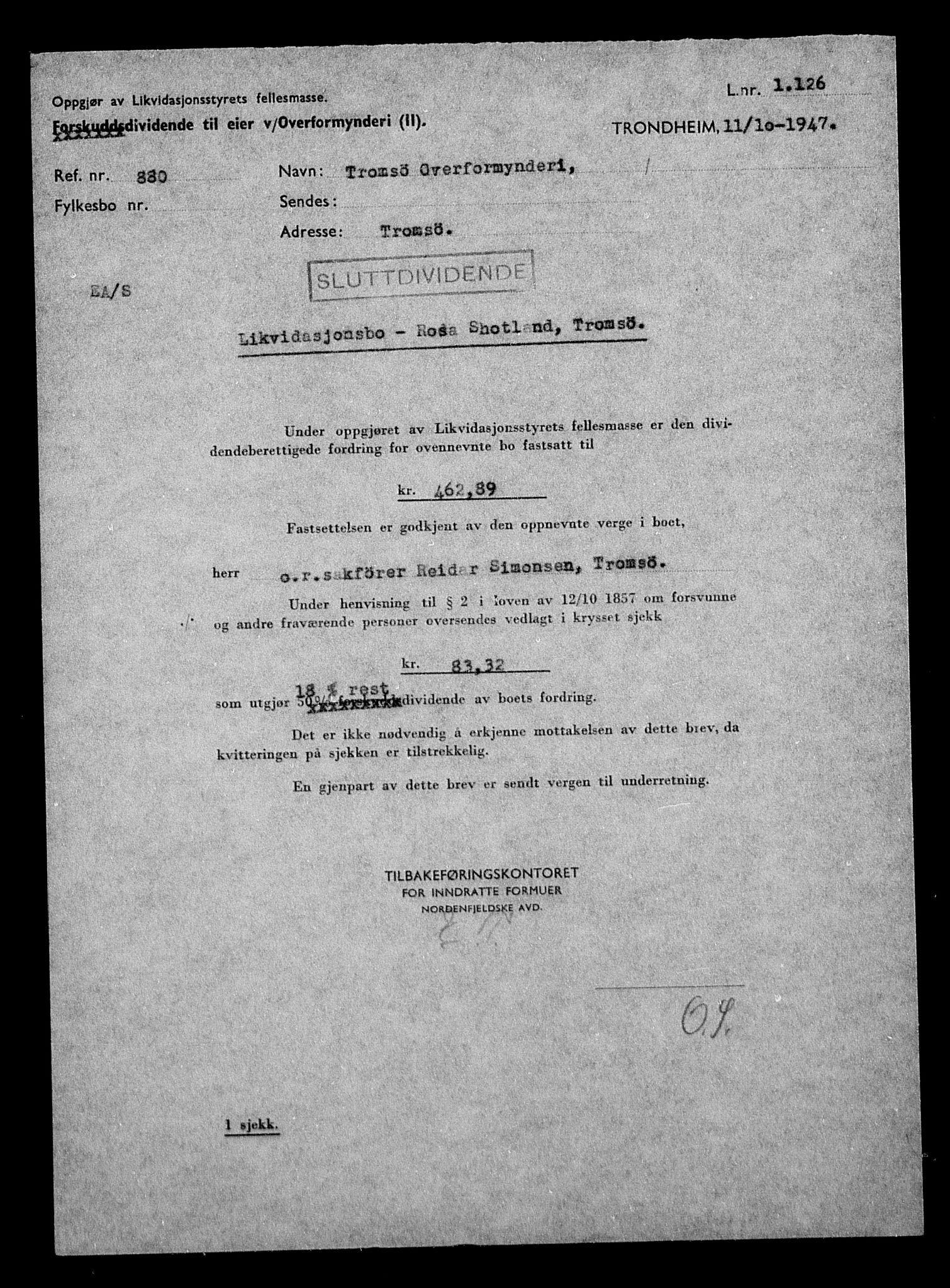 Justisdepartementet, Tilbakeføringskontoret for inndratte formuer, AV/RA-S-1564/H/Hc/Hcb/L0916: --, 1945-1947, p. 315