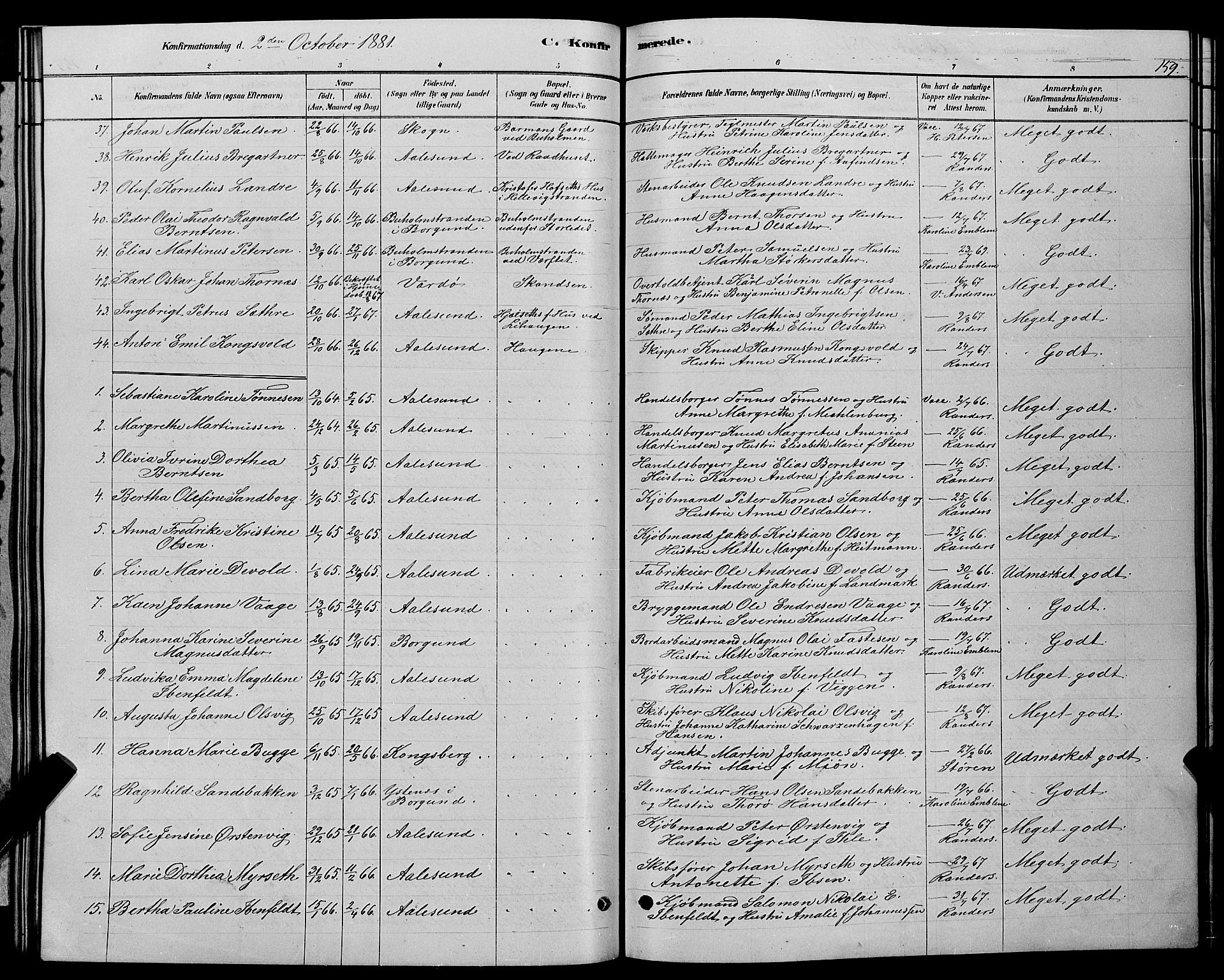 Ministerialprotokoller, klokkerbøker og fødselsregistre - Møre og Romsdal, AV/SAT-A-1454/529/L0466: Parish register (copy) no. 529C03, 1878-1888, p. 159