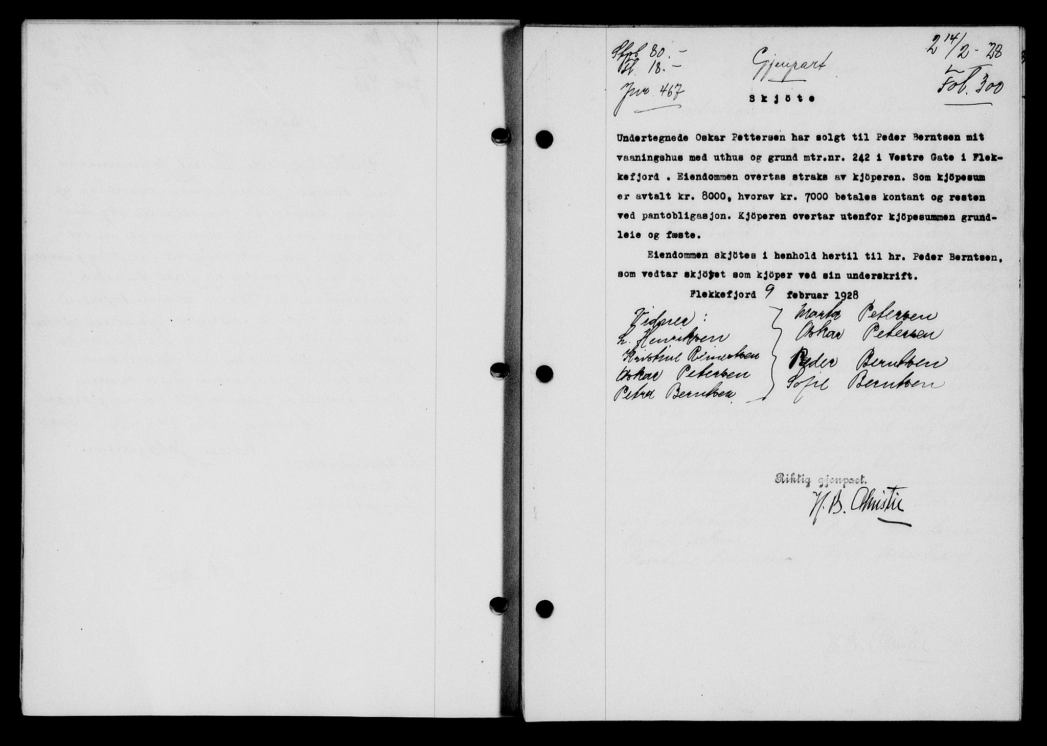 Flekkefjord sorenskriveri, SAK/1221-0001/G/Gb/Gba/L0044: Mortgage book no. 42, 1928-1929, Deed date: 14.02.1928