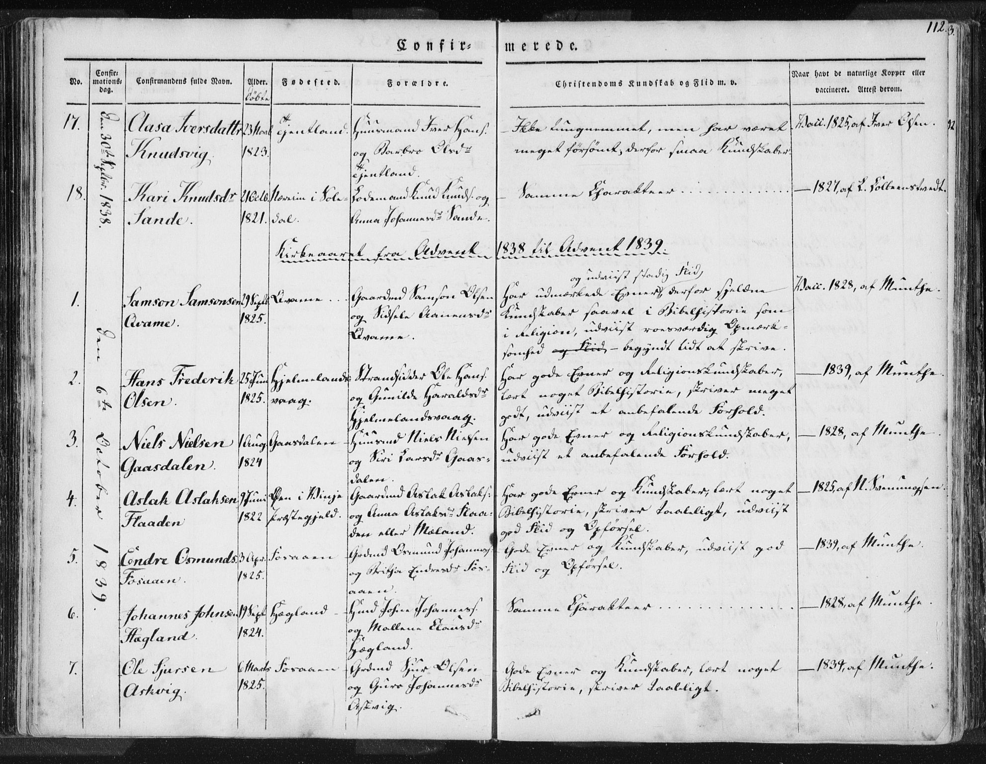 Hjelmeland sokneprestkontor, AV/SAST-A-101843/01/IV/L0006: Parish register (official) no. A 6, 1834-1845, p. 112