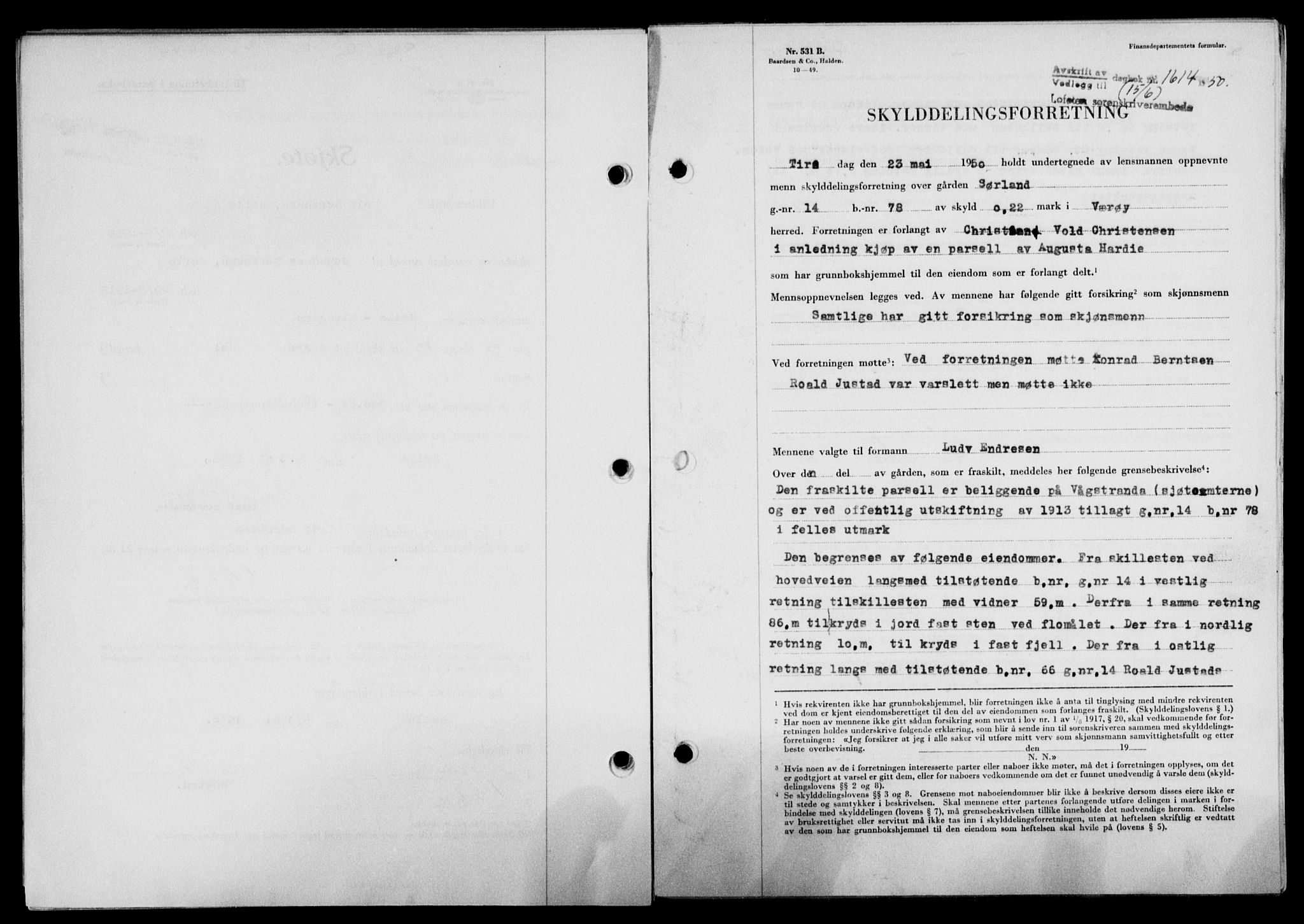 Lofoten sorenskriveri, SAT/A-0017/1/2/2C/L0023a: Mortgage book no. 23a, 1950-1950, Diary no: : 1614/1950