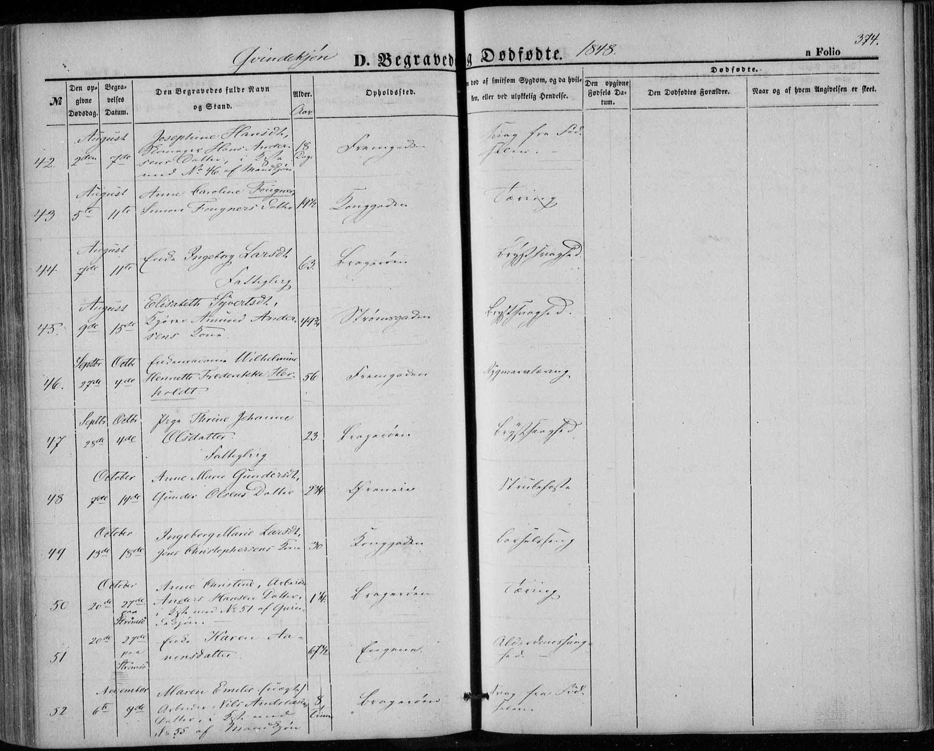 Bragernes kirkebøker, AV/SAKO-A-6/F/Fb/L0002: Parish register (official) no. II 2, 1848-1859, p. 374