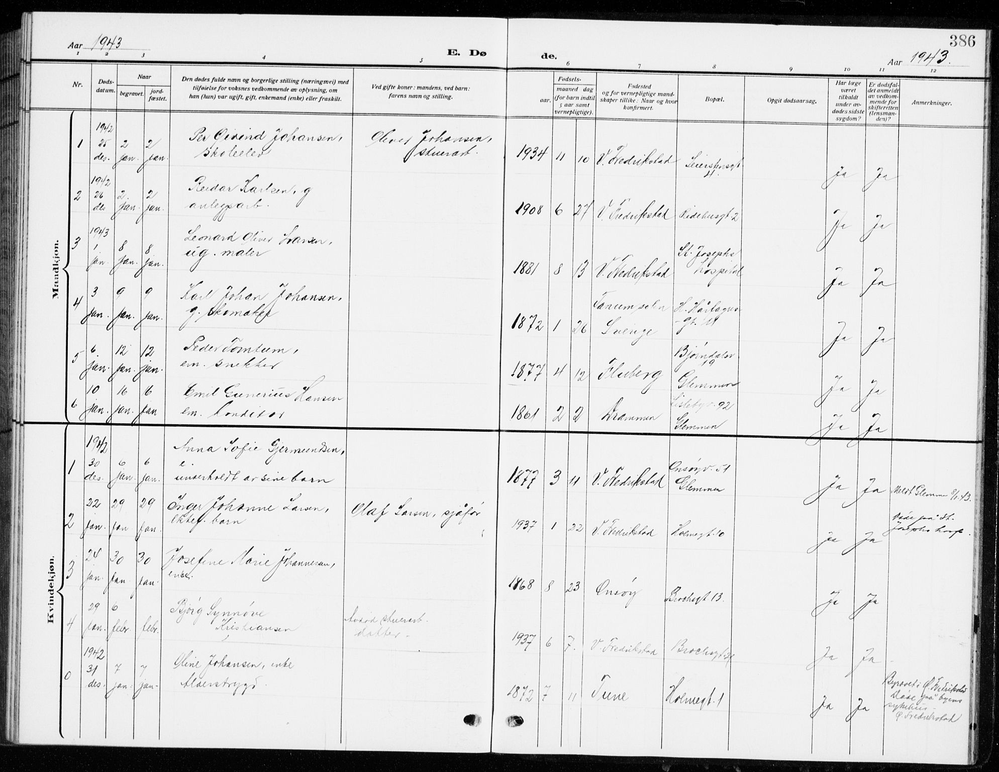 Fredrikstad domkirkes prestekontor Kirkebøker, SAO/A-10906/G/Ga/L0004: Parish register (copy) no. 4, 1910-1944, p. 386
