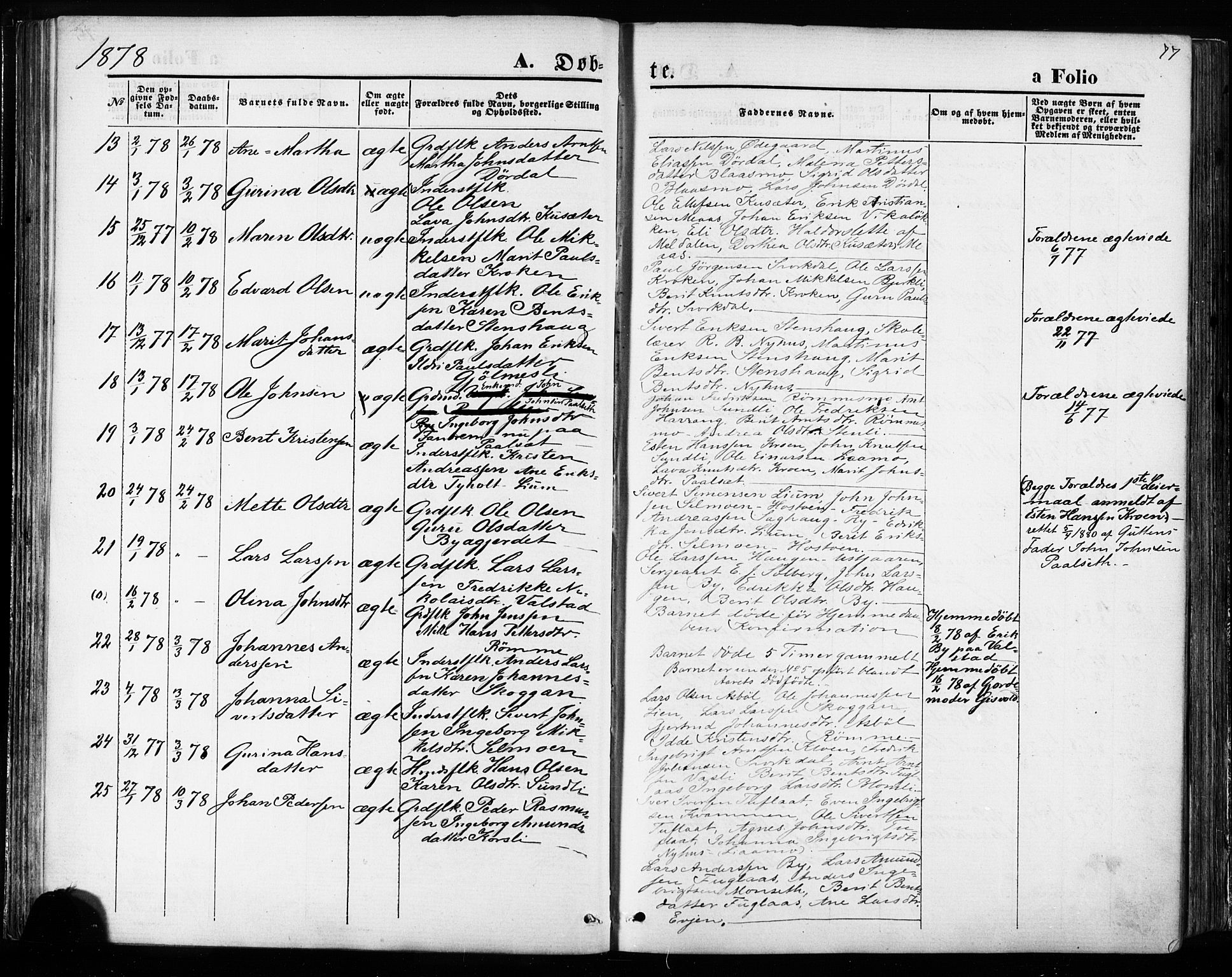 Ministerialprotokoller, klokkerbøker og fødselsregistre - Sør-Trøndelag, AV/SAT-A-1456/668/L0807: Parish register (official) no. 668A07, 1870-1880, p. 77
