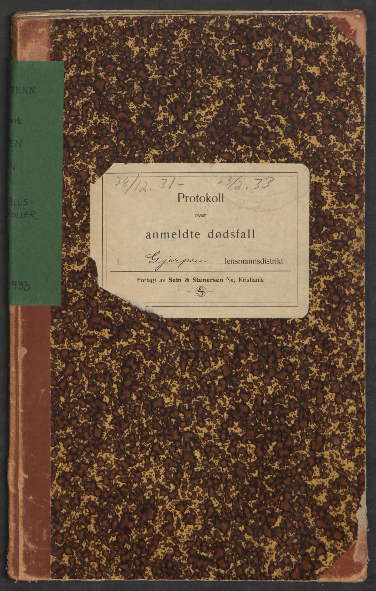 Gjerpen og Siljan lensmannskontor, AV/SAKO-A-555/H/Ha/L0004: Dødsfallsprotokoll, 1931-1933