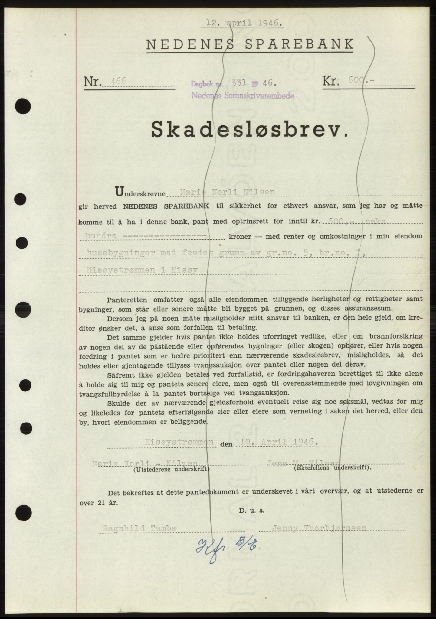 Nedenes sorenskriveri, SAK/1221-0006/G/Gb/Gbb/L0003: Mortgage book no. B3b, 1946-1946, Diary no: : 331/1946