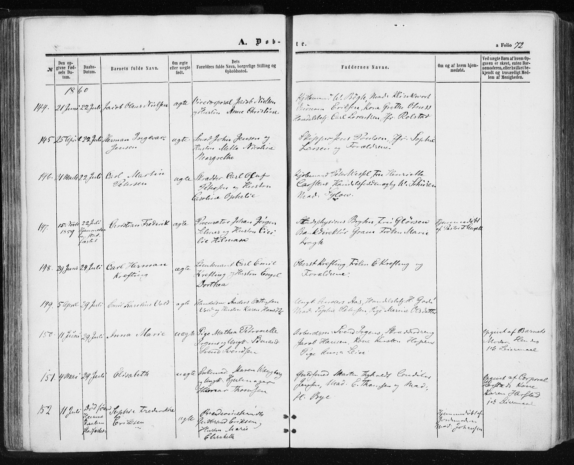 Ministerialprotokoller, klokkerbøker og fødselsregistre - Sør-Trøndelag, SAT/A-1456/601/L0053: Parish register (official) no. 601A21, 1857-1865, p. 72