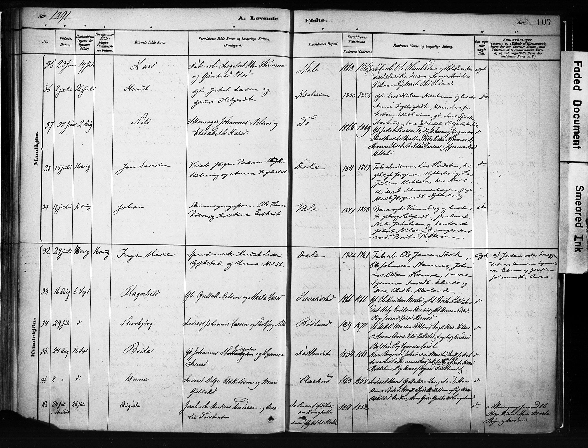 Evanger sokneprestembete, AV/SAB-A-99924: Parish register (official) no. A 1, 1877-1899, p. 107