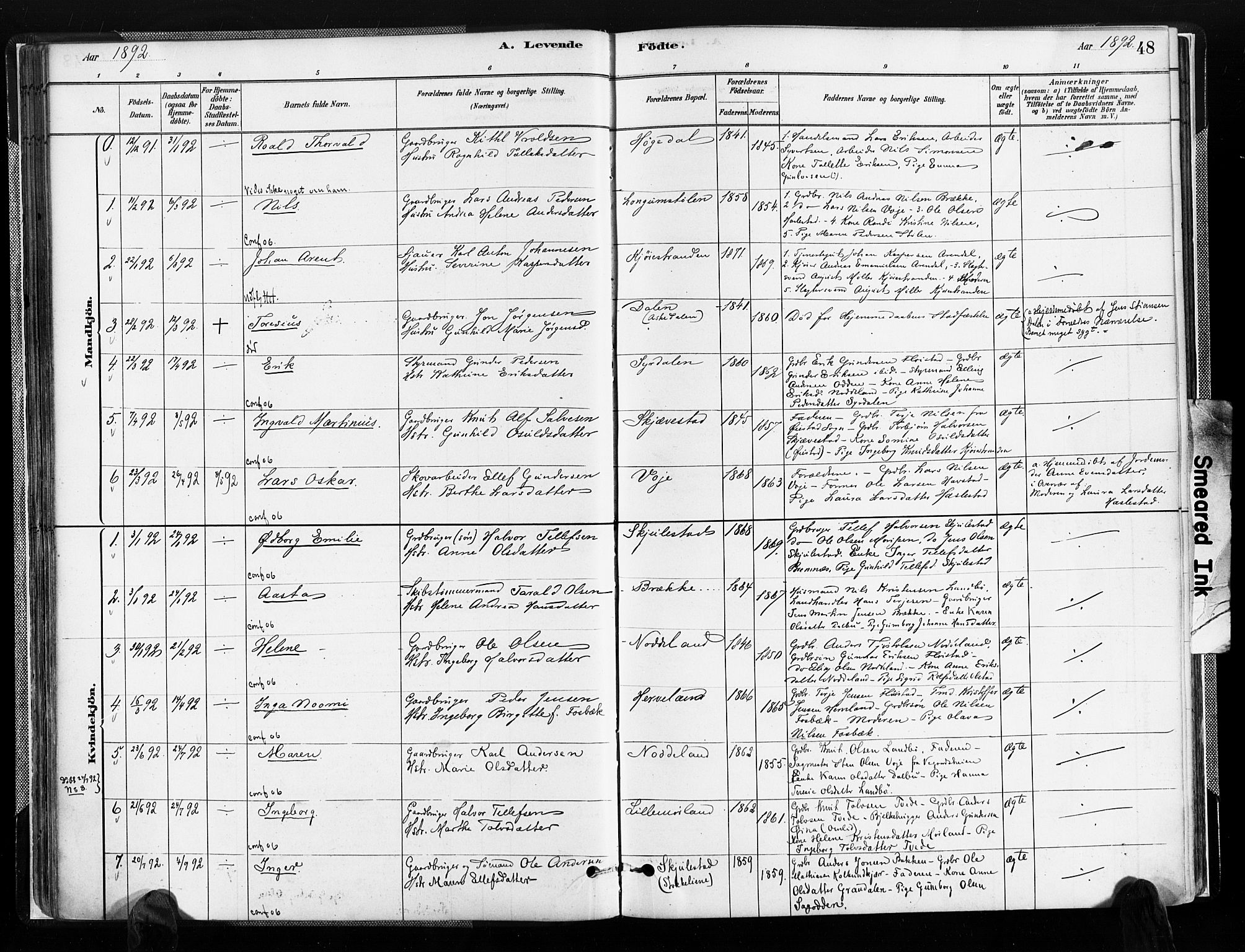 Austre Moland sokneprestkontor, SAK/1111-0001/F/Fa/Faa/L0010: Parish register (official) no. A 10, 1880-1904, p. 48