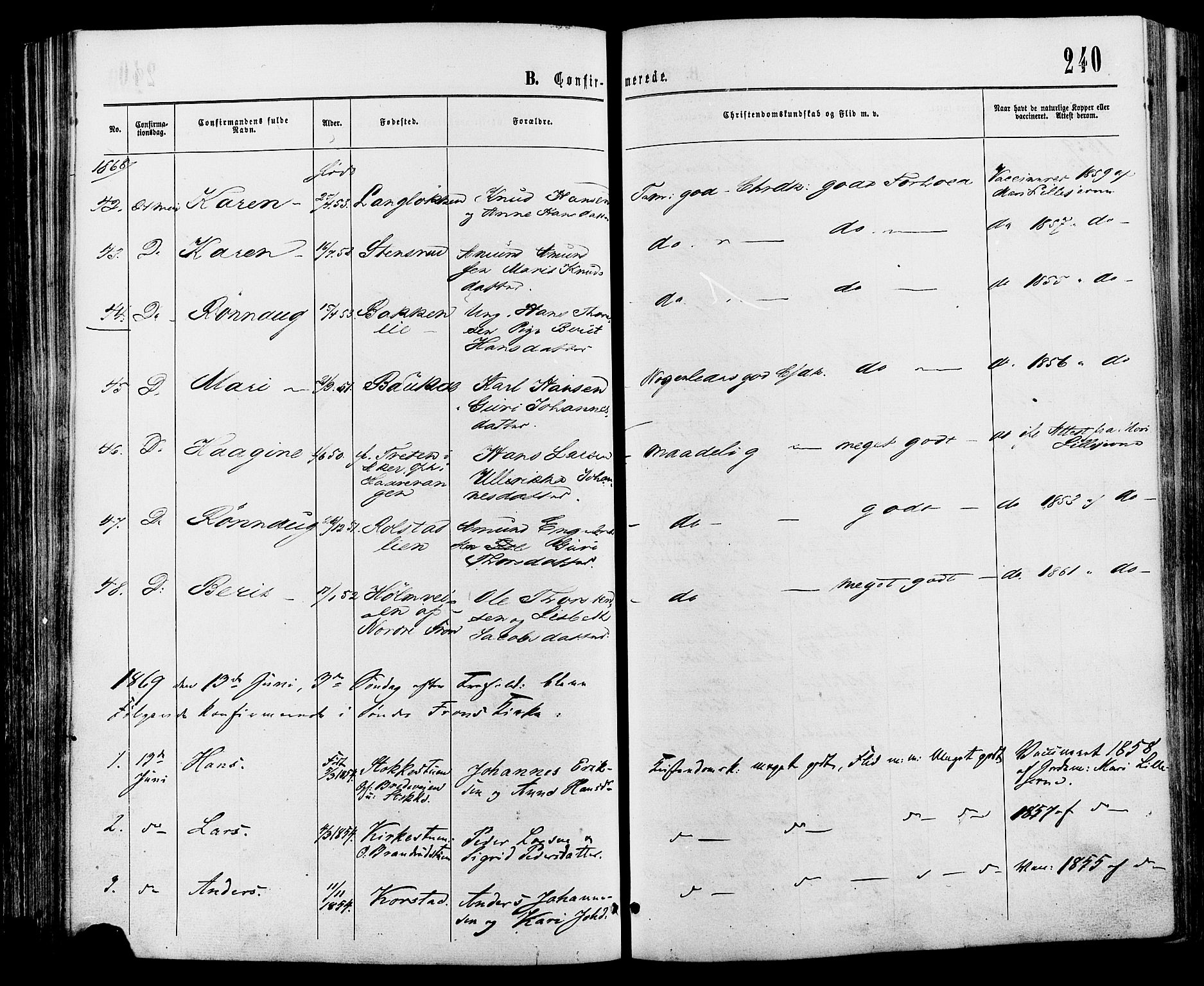 Sør-Fron prestekontor, SAH/PREST-010/H/Ha/Haa/L0002: Parish register (official) no. 2, 1864-1880, p. 240