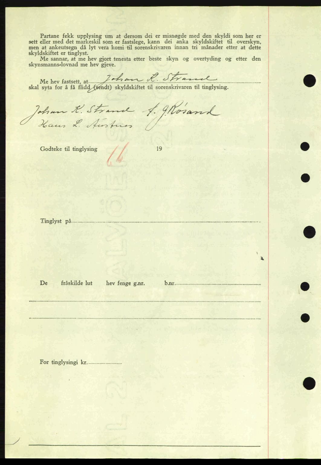 Nordre Sunnmøre sorenskriveri, SAT/A-0006/1/2/2C/2Ca: Mortgage book no. A11, 1941-1941, Diary no: : 1326/1941