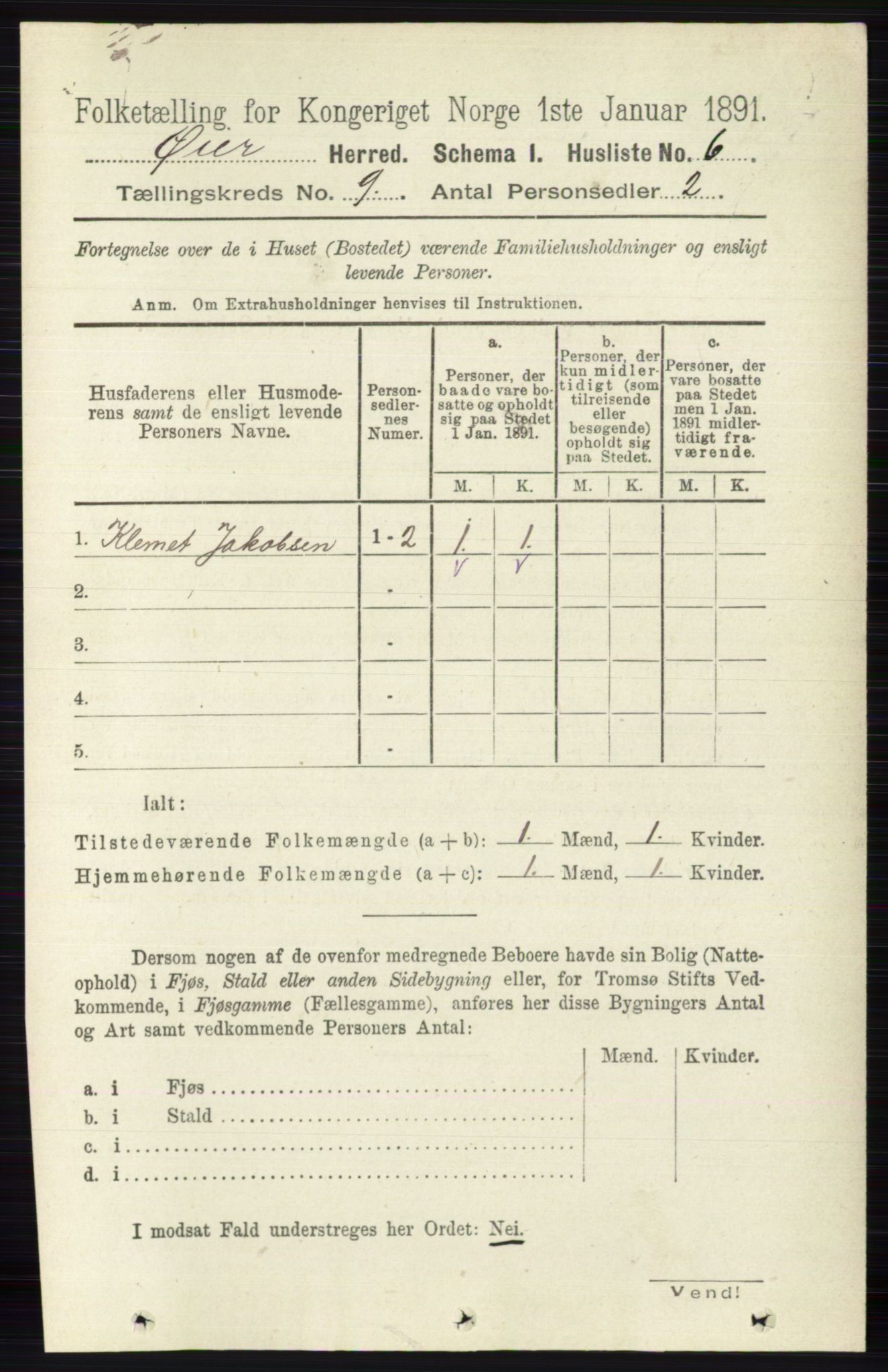 RA, 1891 census for 0521 Øyer, 1891, p. 3089