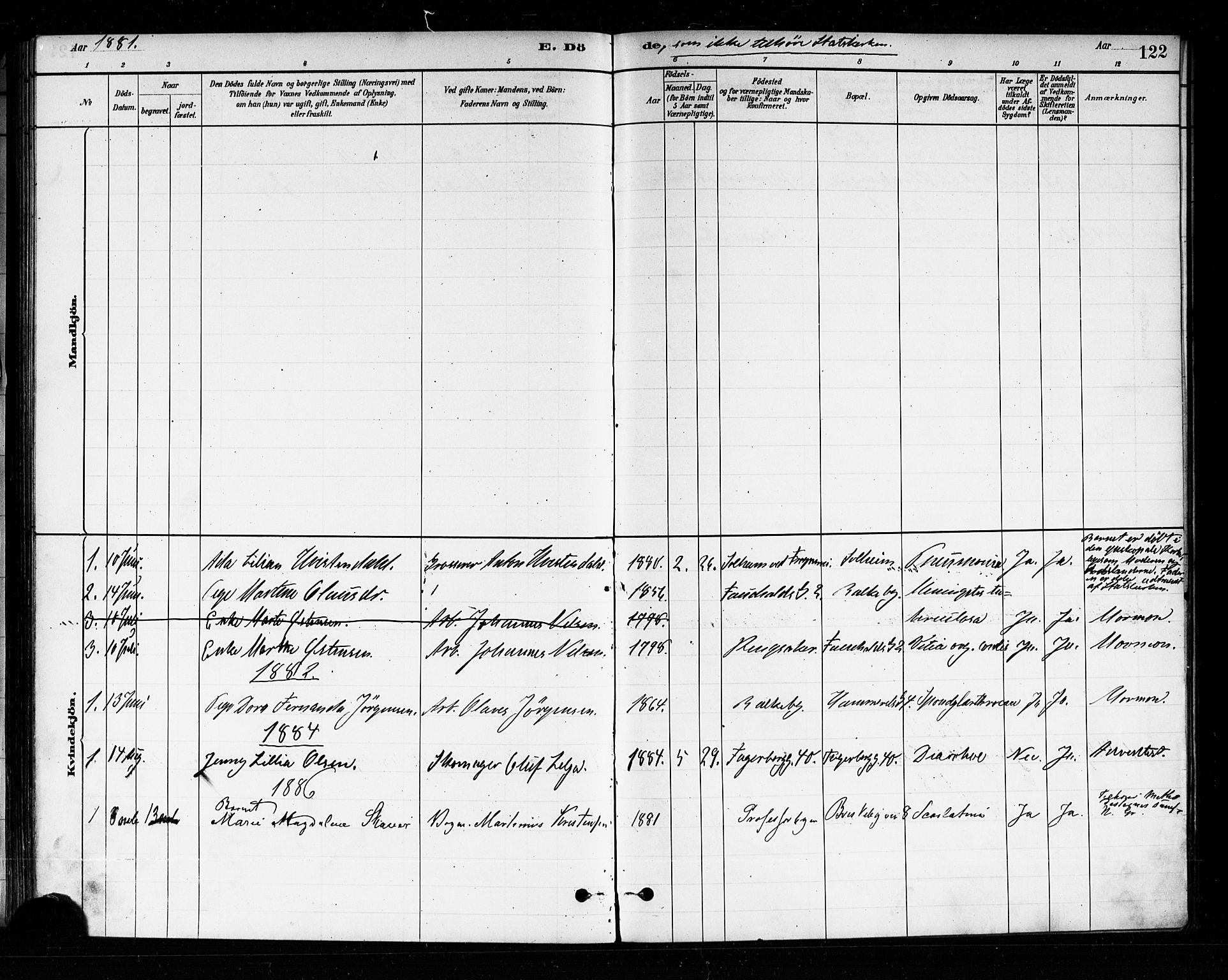 Uranienborg prestekontor Kirkebøker, SAO/A-10877/F/Fa/L0004: Parish register (official) no. 4, 1880-1901, p. 122