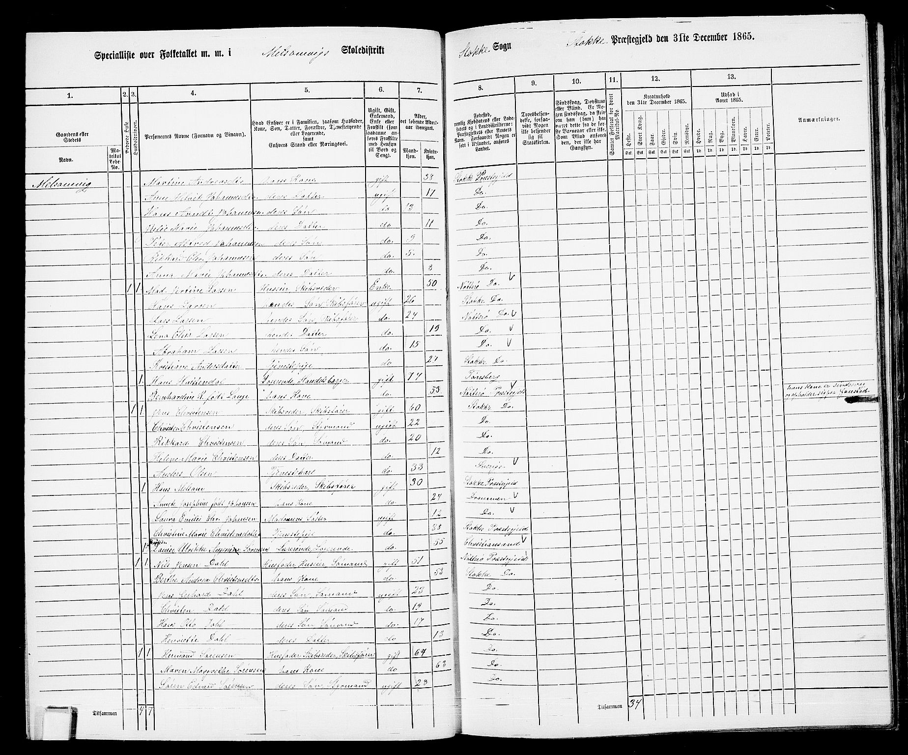 RA, 1865 census for Stokke, 1865, p. 42