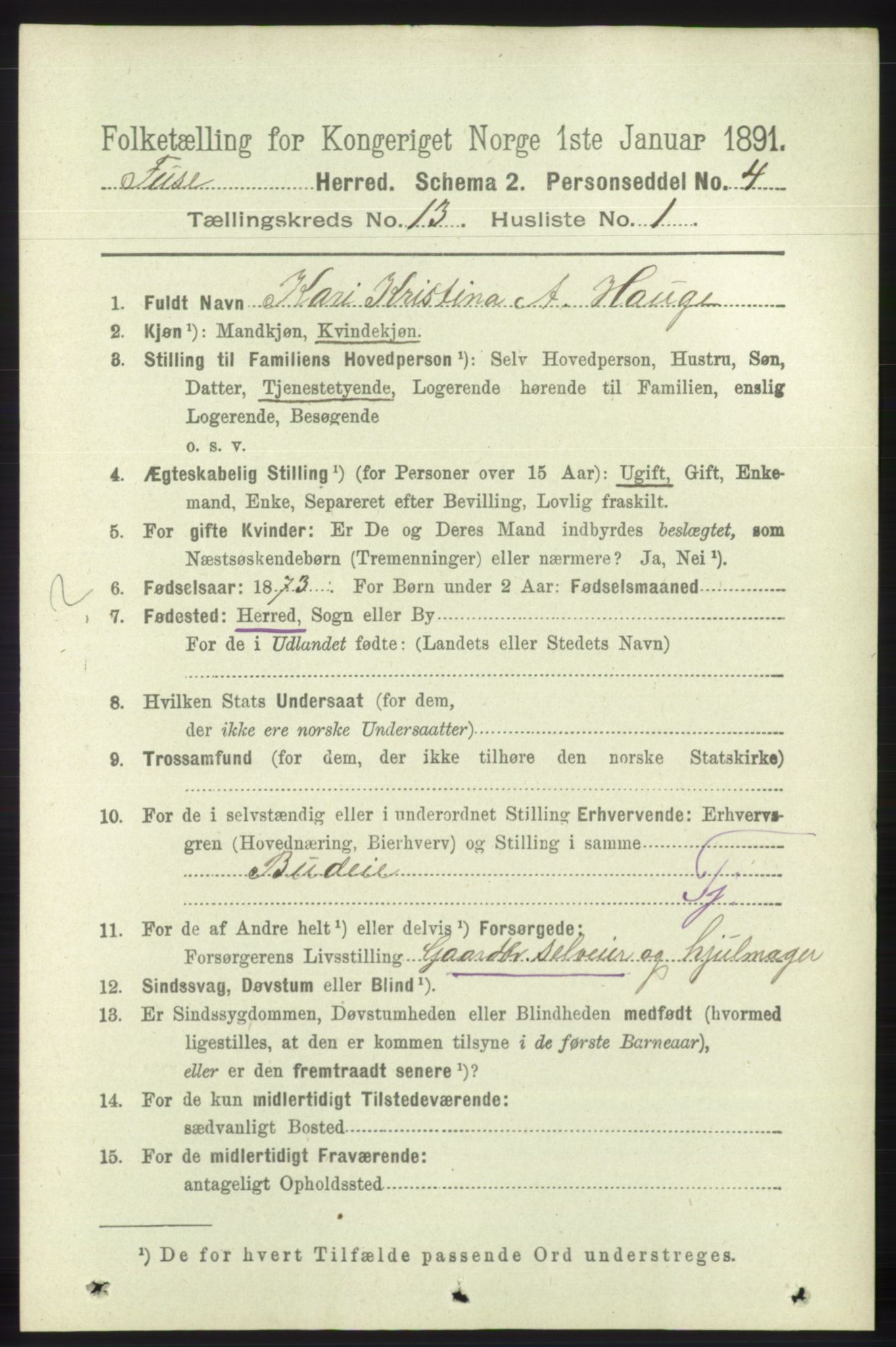 RA, 1891 census for 1241 Fusa, 1891, p. 2844