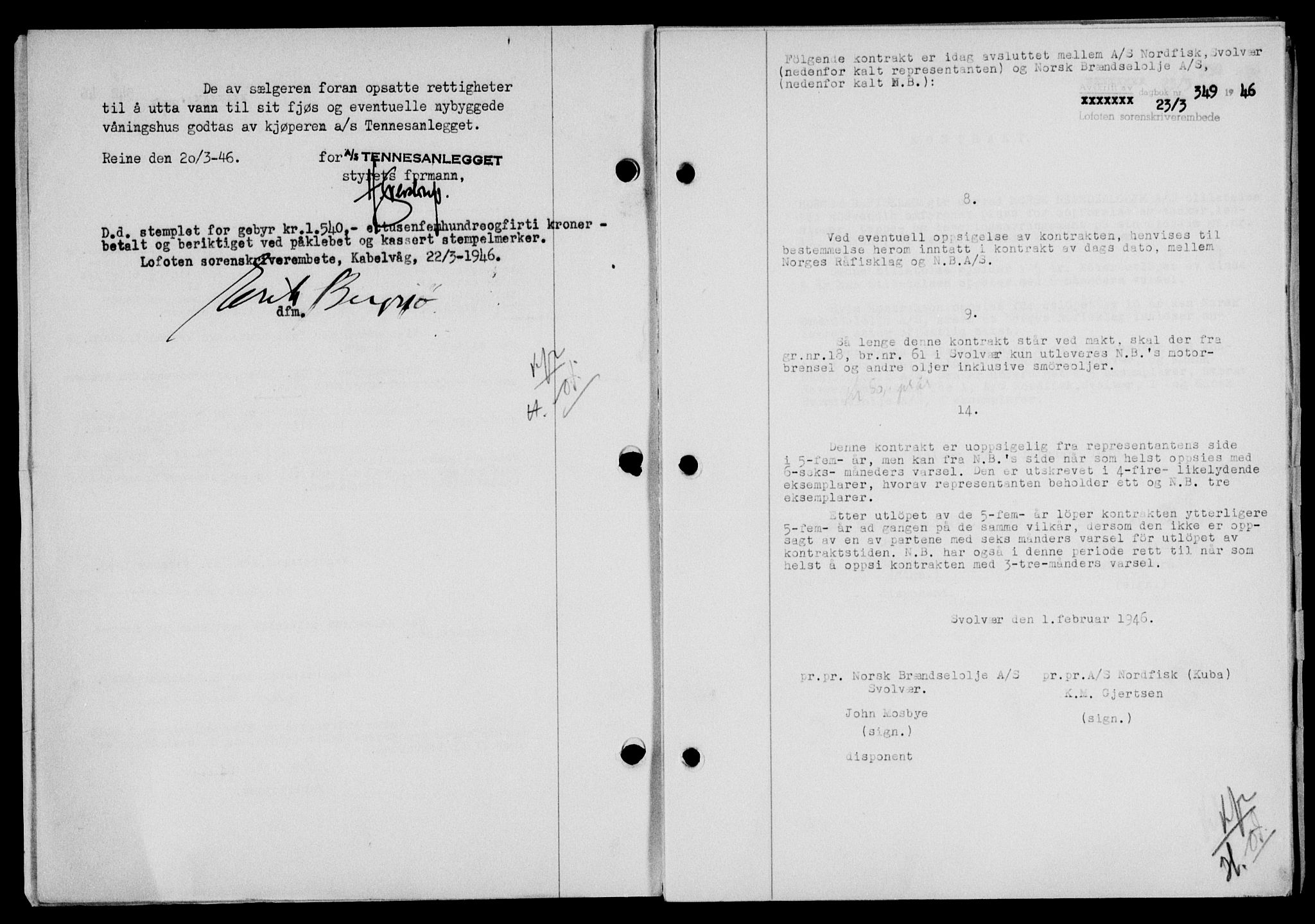 Lofoten sorenskriveri, SAT/A-0017/1/2/2C/L0013a: Mortgage book no. 13a, 1944-1946, Diary no: : 349/1946