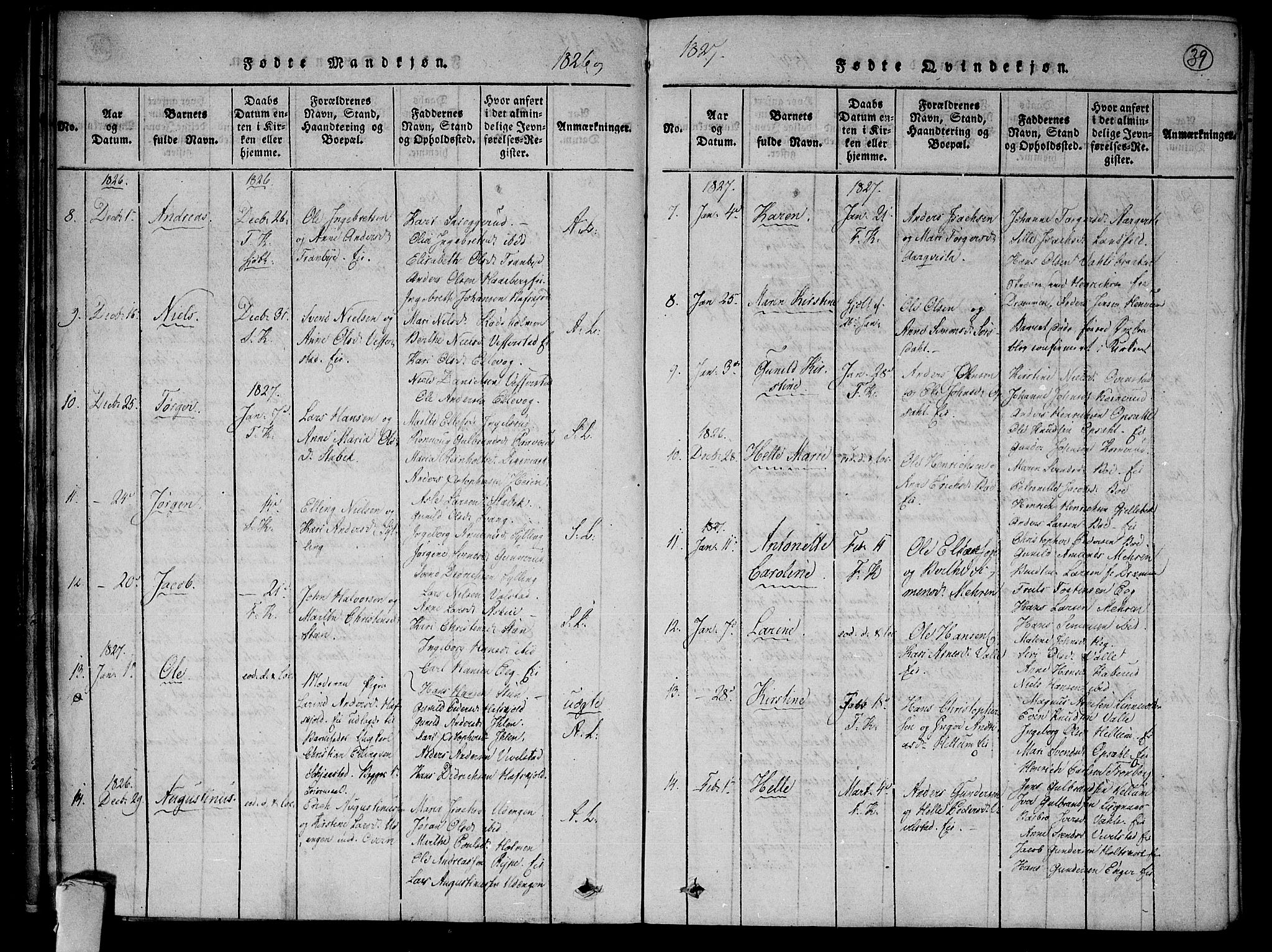 Lier kirkebøker, SAKO/A-230/F/Fa/L0009: Parish register (official) no. I 9, 1824-1827, p. 39