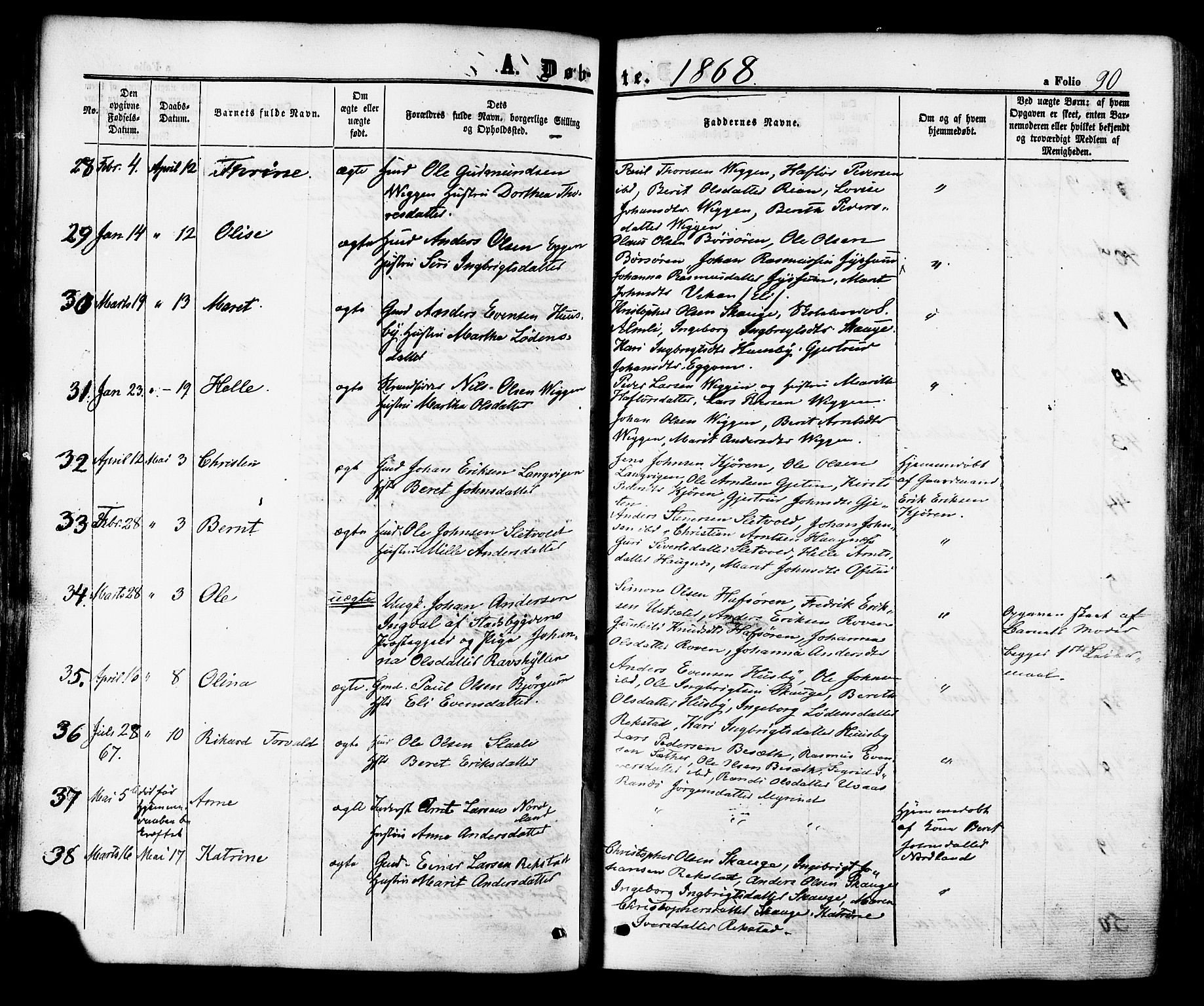 Ministerialprotokoller, klokkerbøker og fødselsregistre - Sør-Trøndelag, SAT/A-1456/665/L0772: Parish register (official) no. 665A07, 1856-1878, p. 90