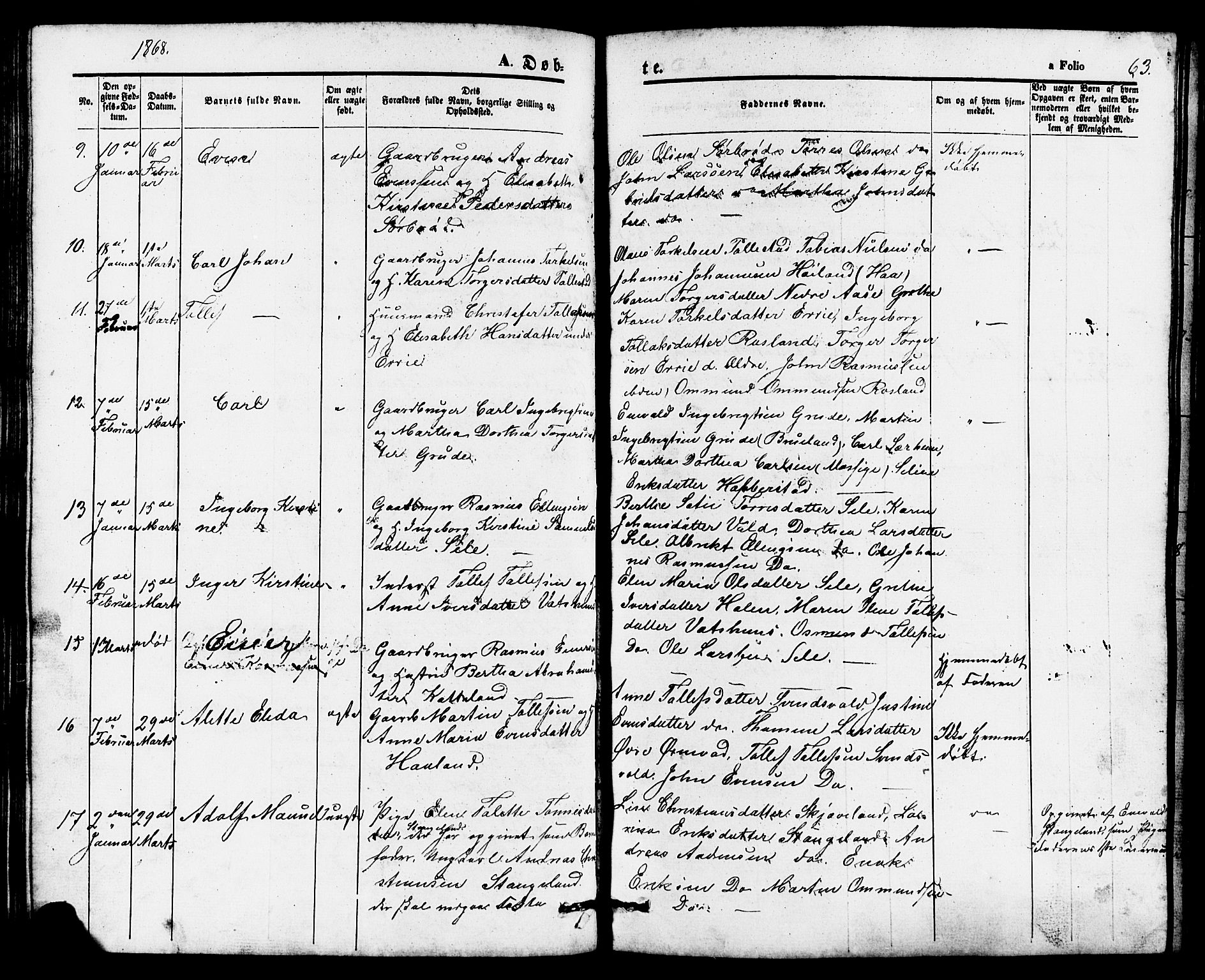 Klepp sokneprestkontor, AV/SAST-A-101803/001/3/30BB/L0002: Parish register (copy) no. B 2, 1860-1875, p. 63