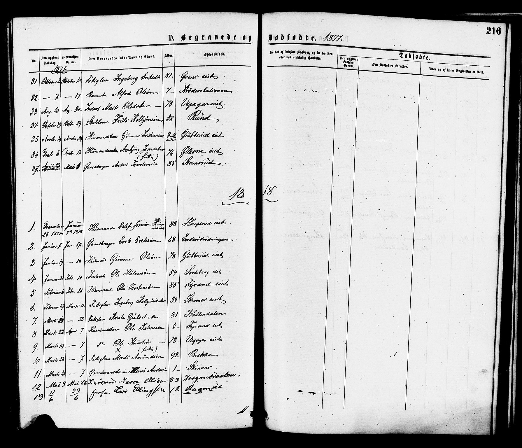 Krødsherad kirkebøker, AV/SAKO-A-19/F/Fa/L0004: Parish register (official) no. 4, 1873-1878, p. 216
