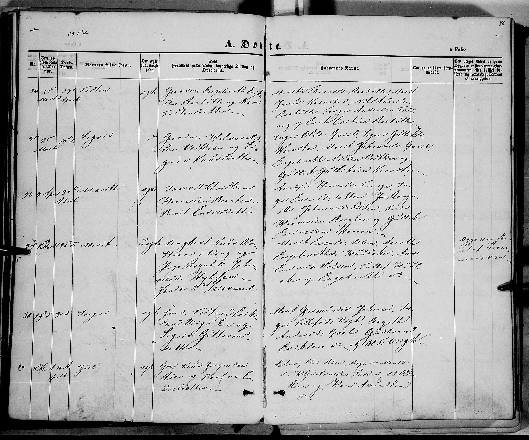 Vestre Slidre prestekontor, AV/SAH-PREST-136/H/Ha/Haa/L0001: Parish register (official) no. 1, 1844-1855, p. 76