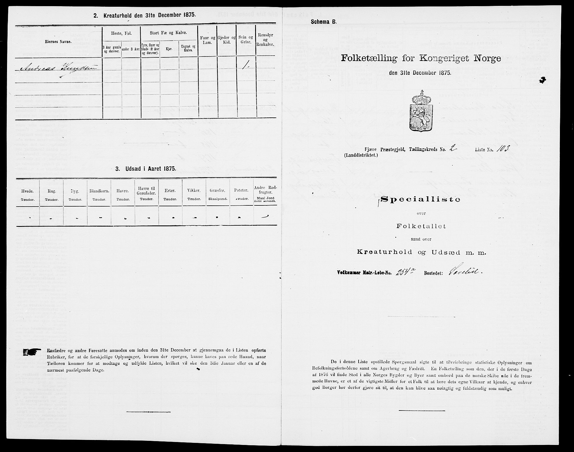 SAK, 1875 census for 0923L Fjære/Fjære, 1875, p. 732