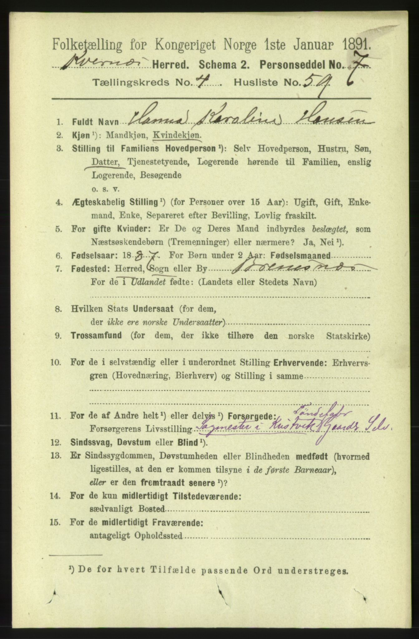 RA, 1891 census for 1553 Kvernes, 1891, p. 2239