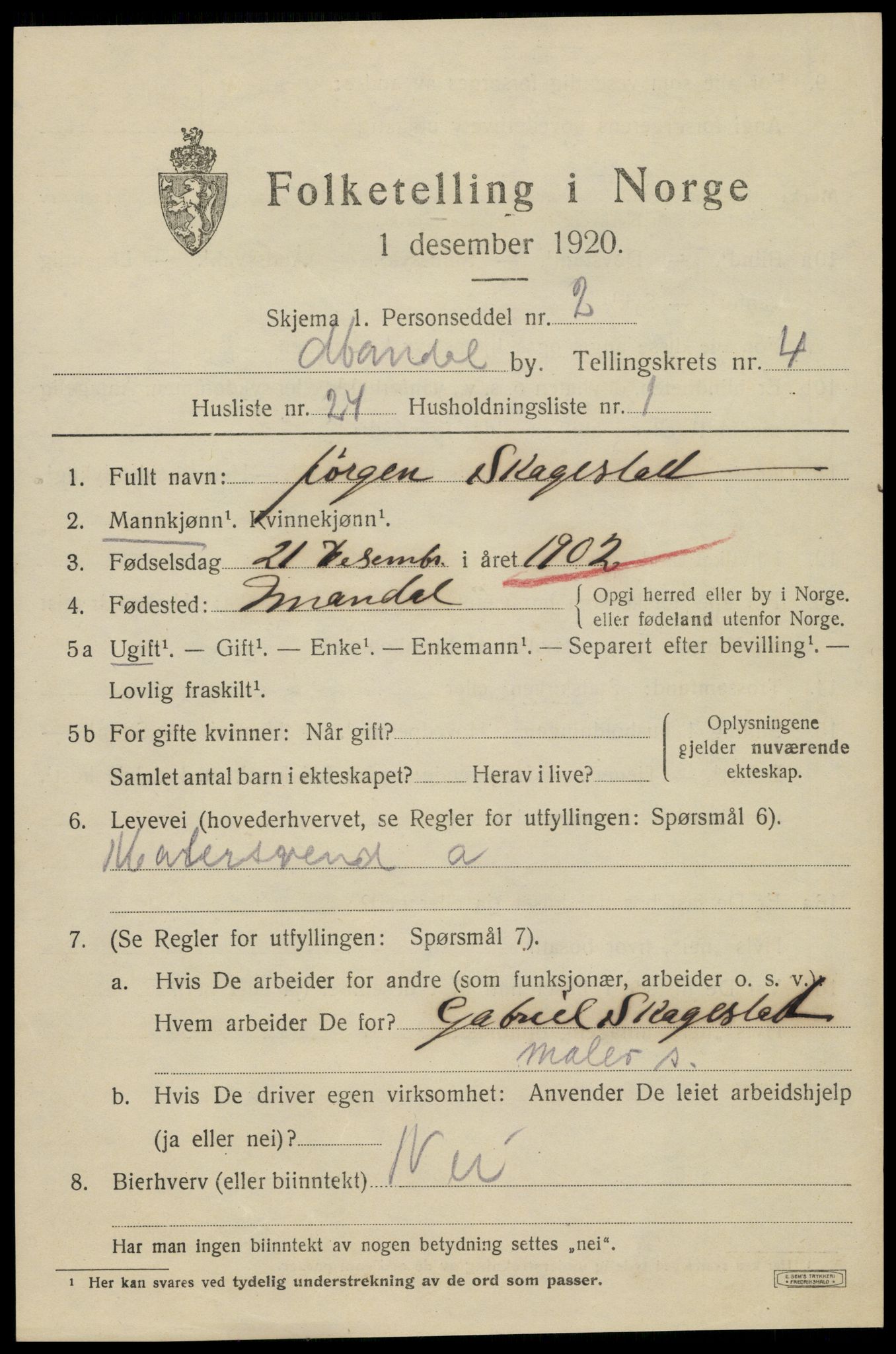 SAK, 1920 census for Mandal, 1920, p. 7255