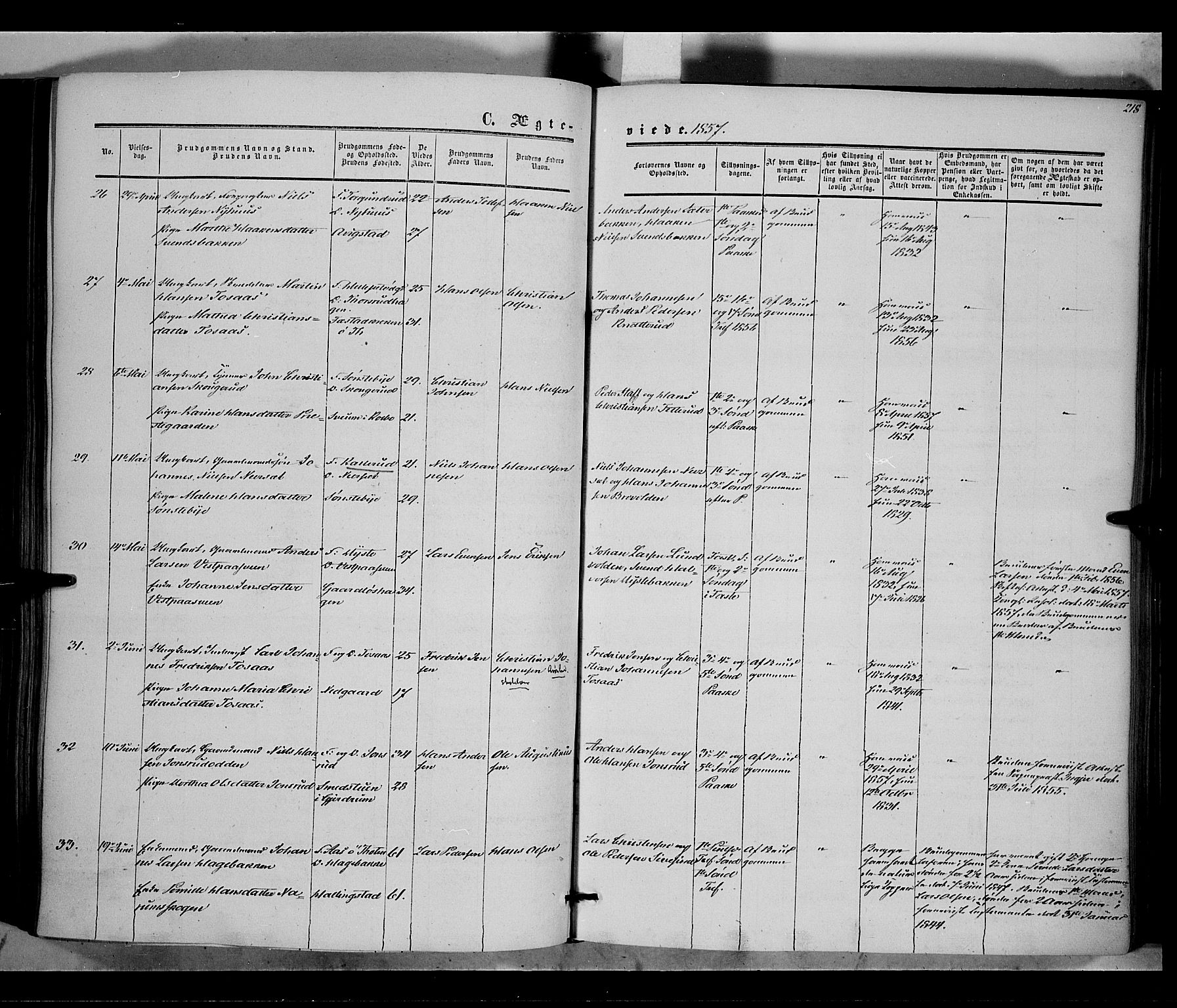 Vestre Toten prestekontor, AV/SAH-PREST-108/H/Ha/Haa/L0006: Parish register (official) no. 6, 1856-1861, p. 218