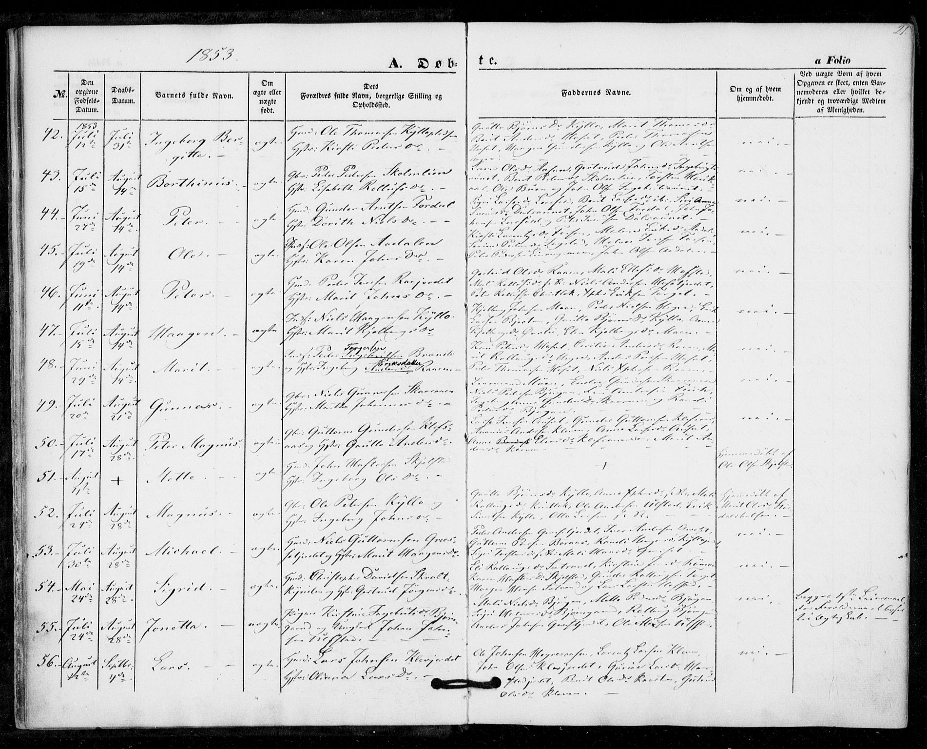 Ministerialprotokoller, klokkerbøker og fødselsregistre - Nord-Trøndelag, AV/SAT-A-1458/703/L0028: Parish register (official) no. 703A01, 1850-1862, p. 21