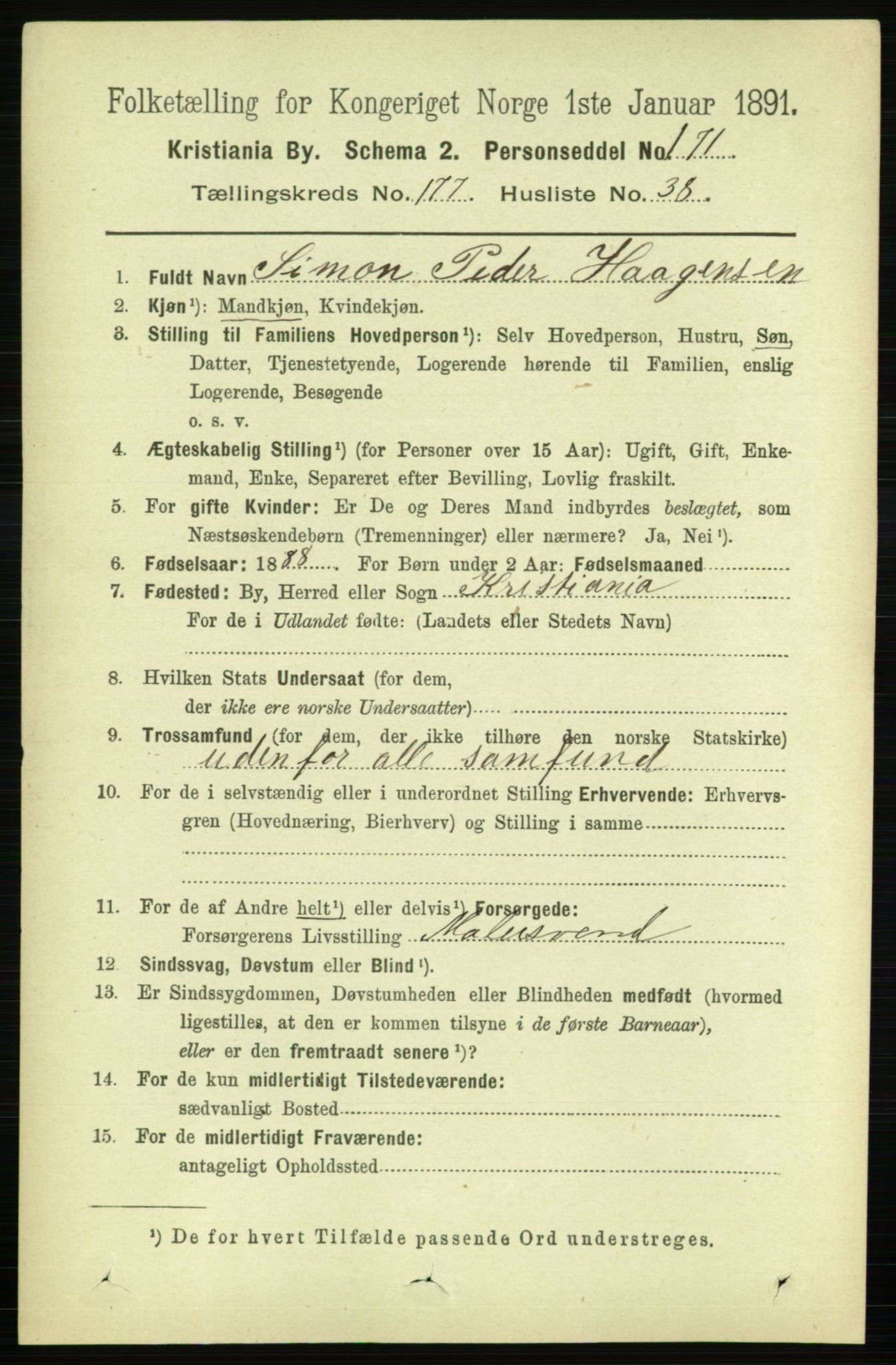 RA, 1891 census for 0301 Kristiania, 1891, p. 107388