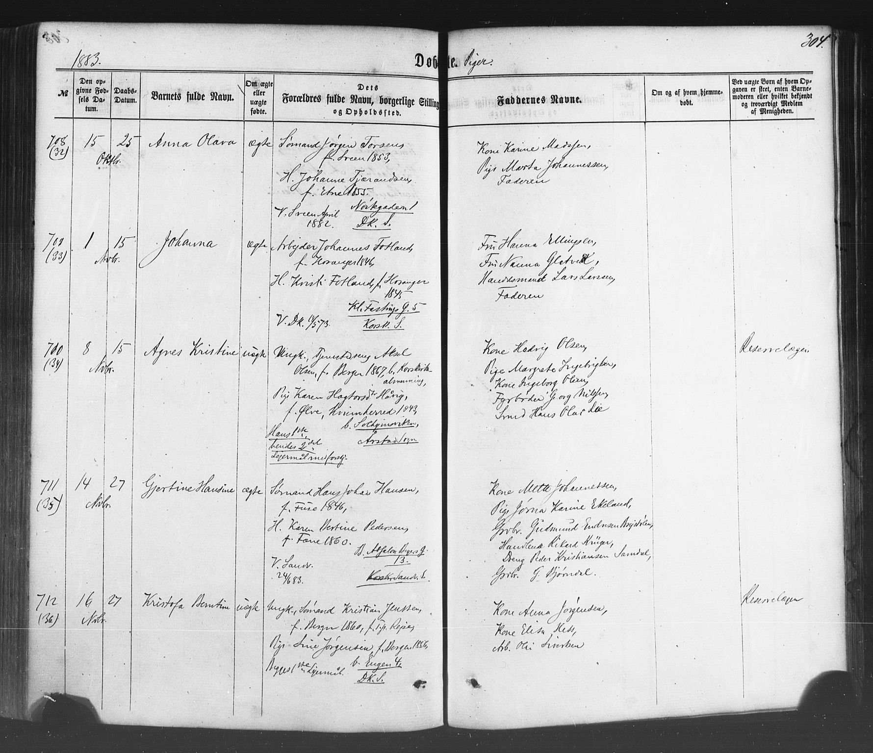 Fødselsstiftelsens sokneprestembete*, SAB/-: Parish register (official) no. A 1, 1863-1883, p. 304